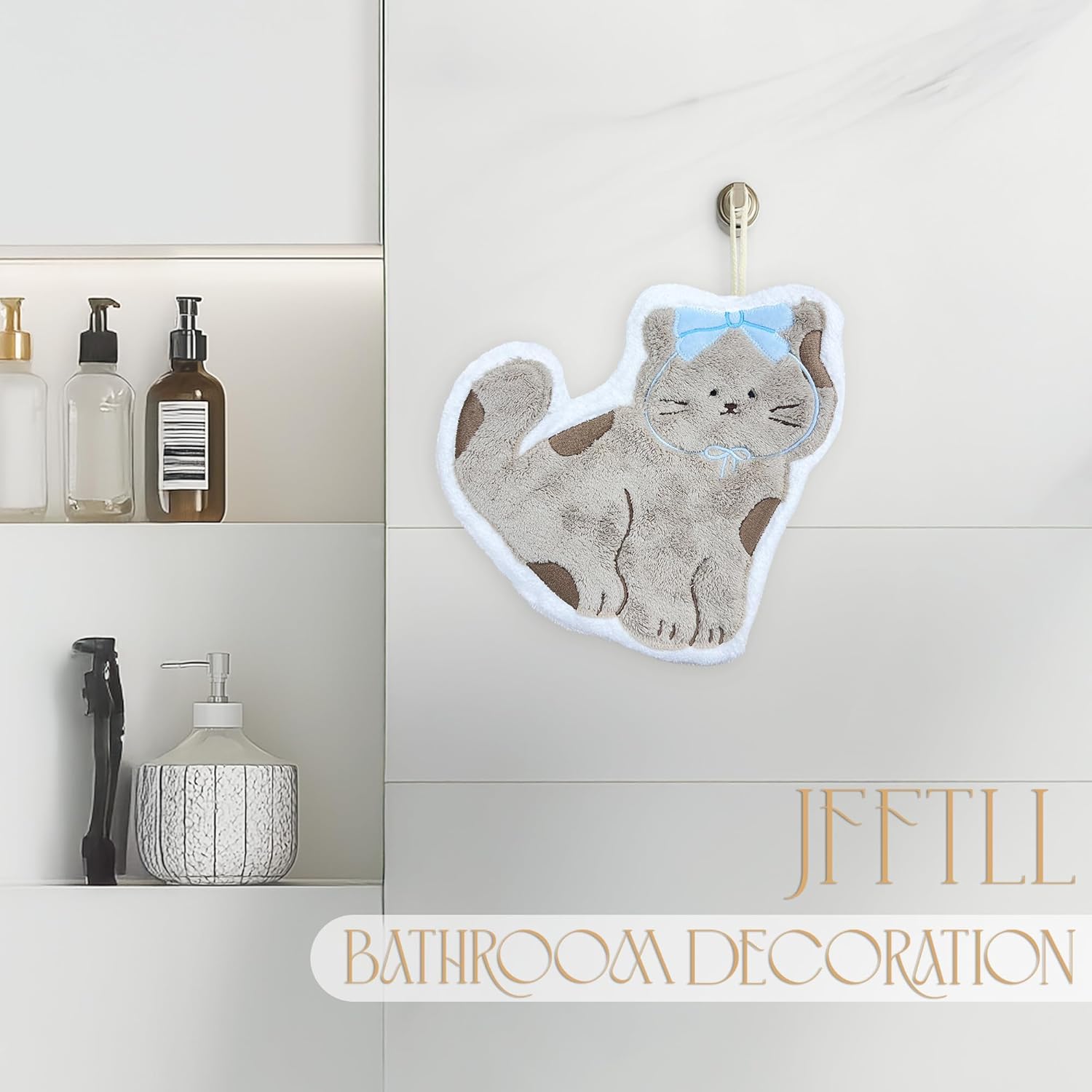 JFFTLL Coquette Blue Bow Cat Hand Towels