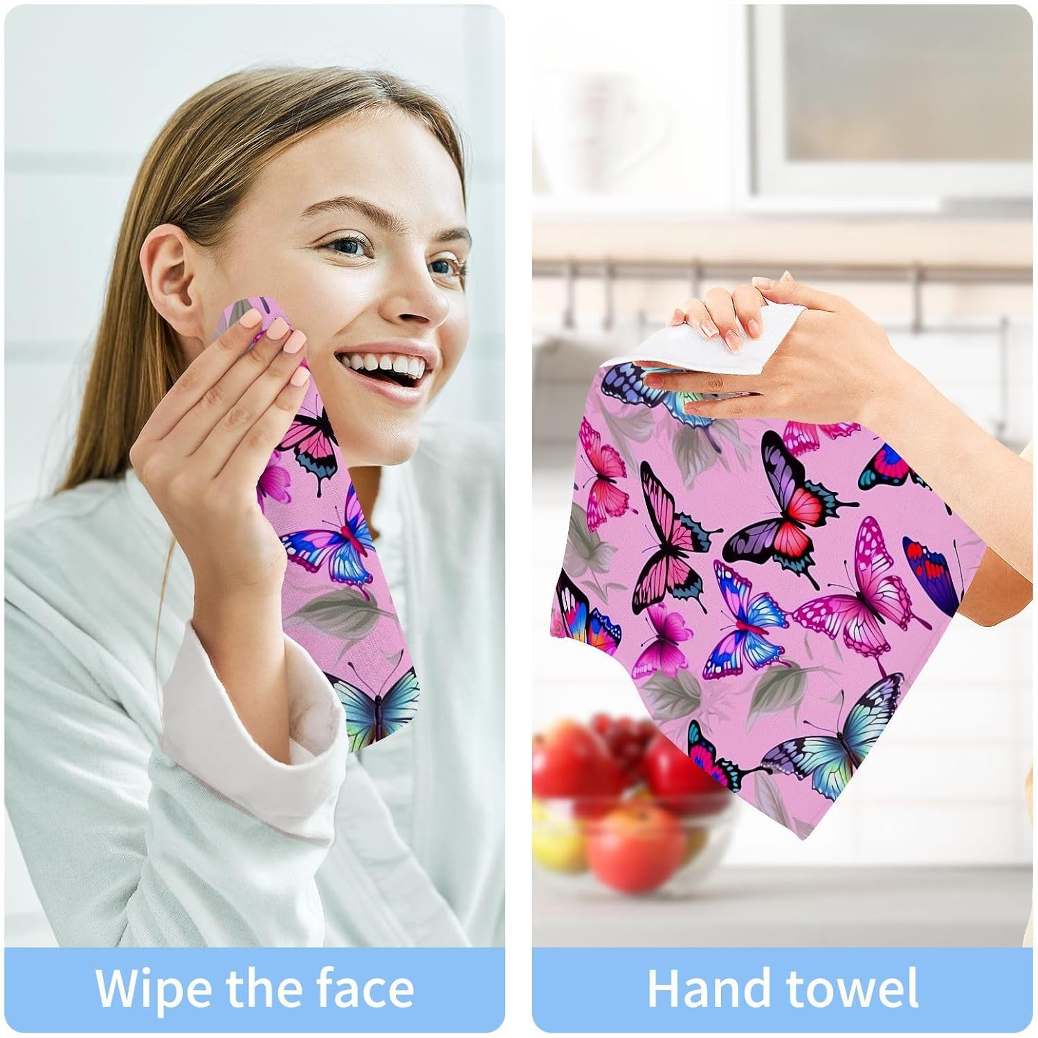 YETTASBIN Butterfly Washcloths 2 Pack Soft Absorbent Towels