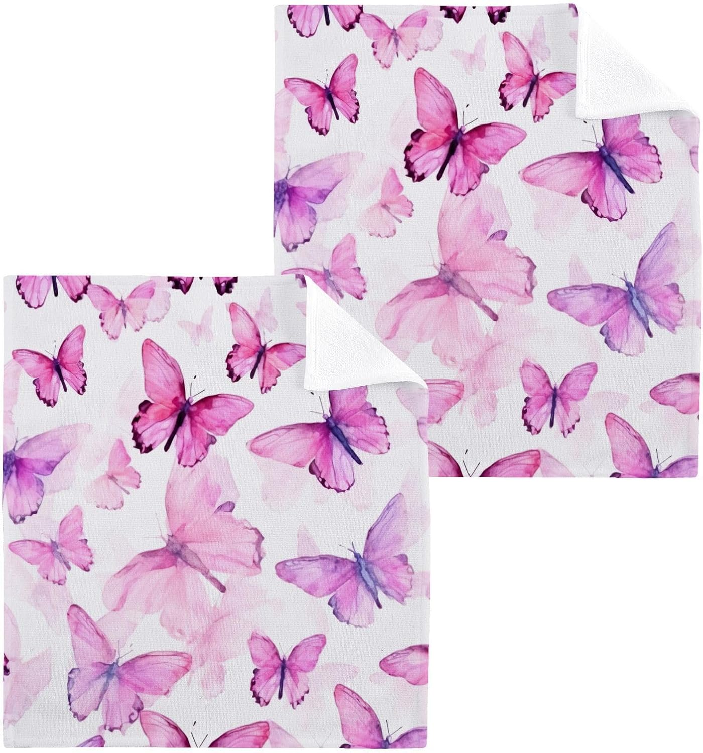 YETTASBIN Butterfly Washcloths 2-Pack Soft Absorbent Cotton Baby Face Towels