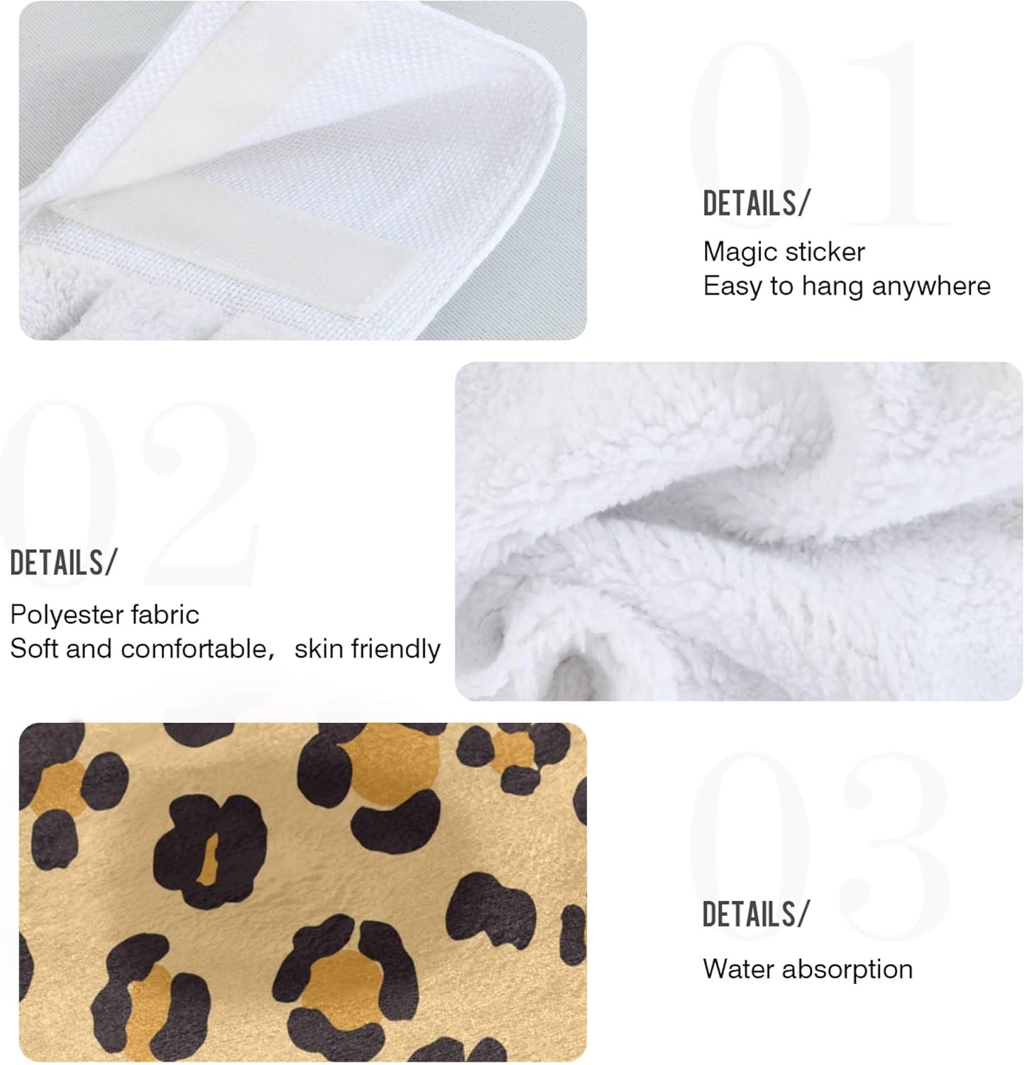 Stylish Leopard Skin Hand Towels for Bathroom Home Fast Drying Durable