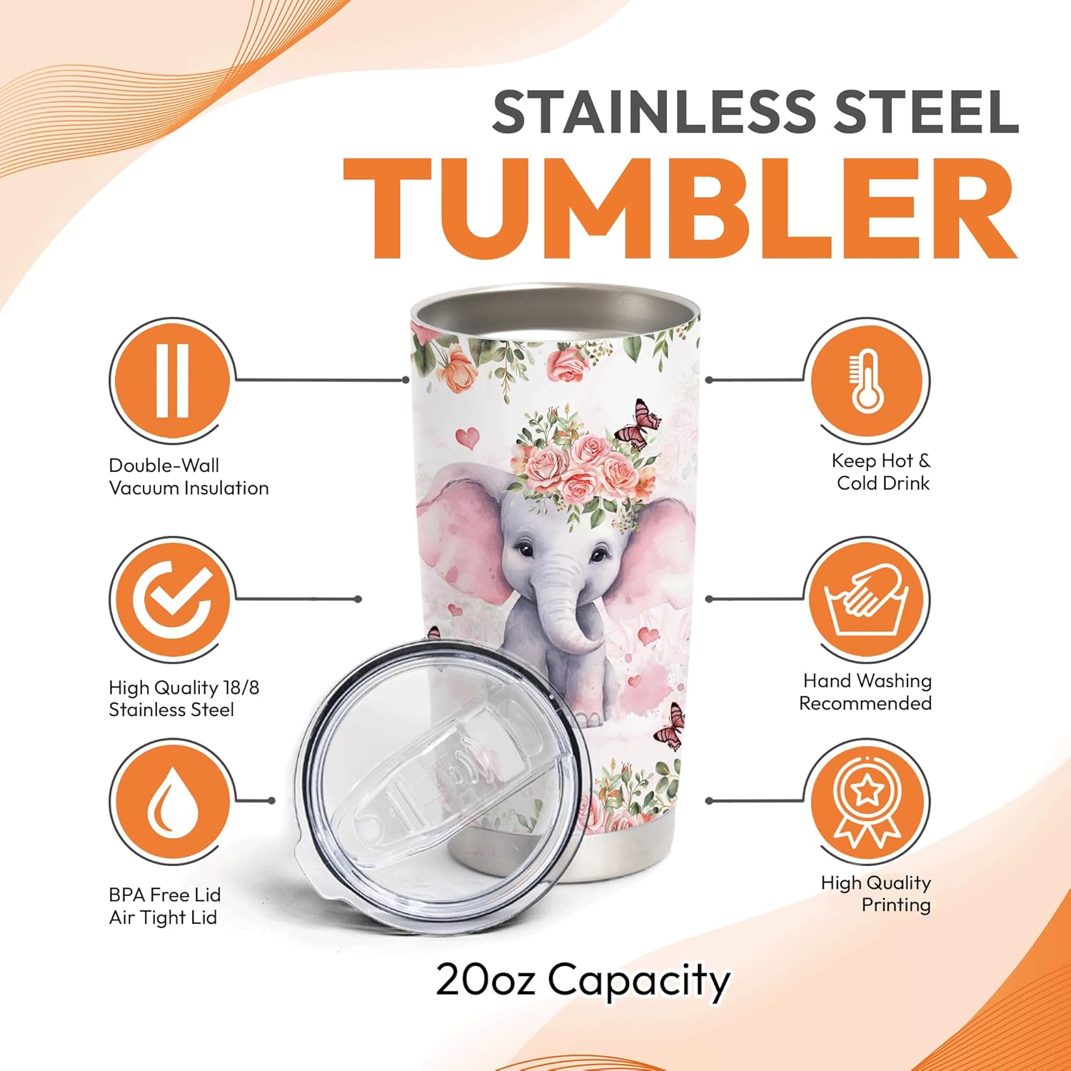 Personalized Elephant Tumbler Custom Design Gift for Kids and Adults