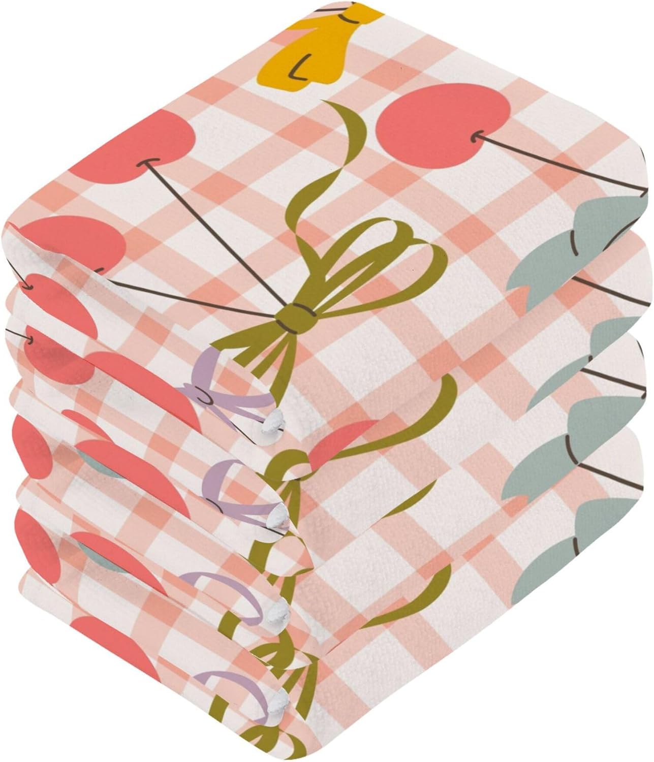 Xigua Cherries and Bows Washcloths Set of 2 12 x 12 Inch