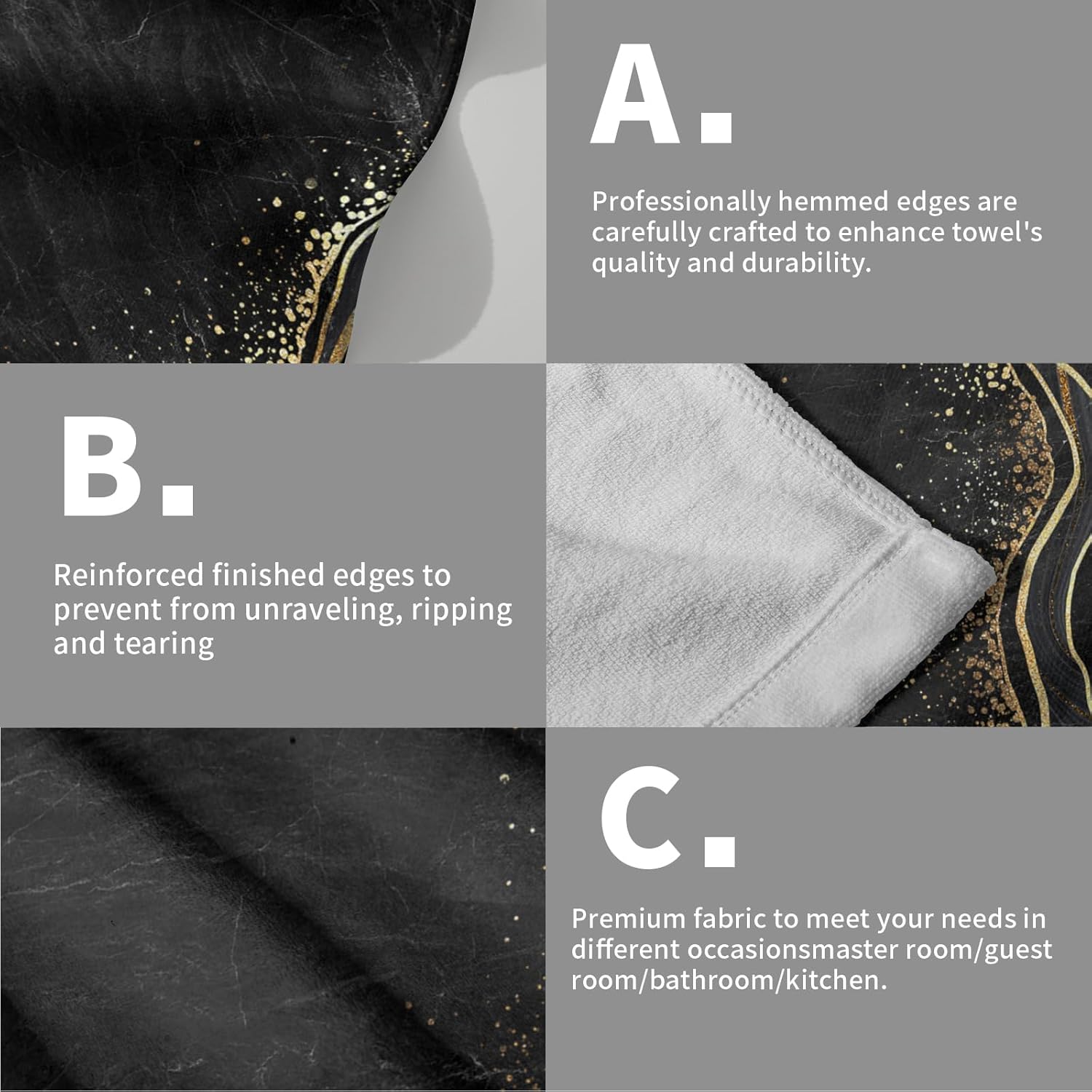 Marble Black Gold Hand Towel Set of 2