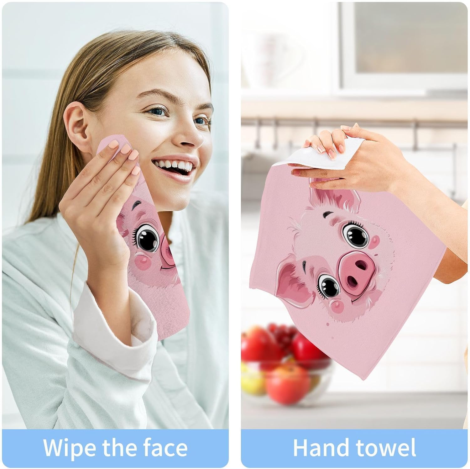YETTASBINPink Pig Washcloth Set Soft Absorbent Cotton Face Towels