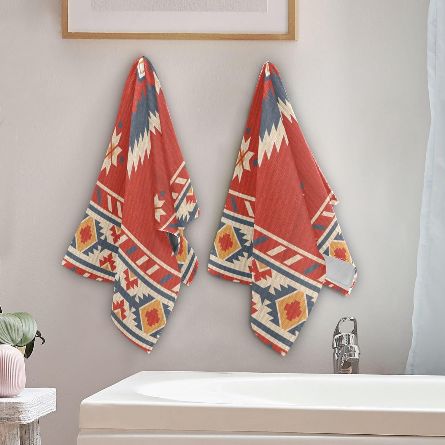 Unique Geometric Red Bath Towels