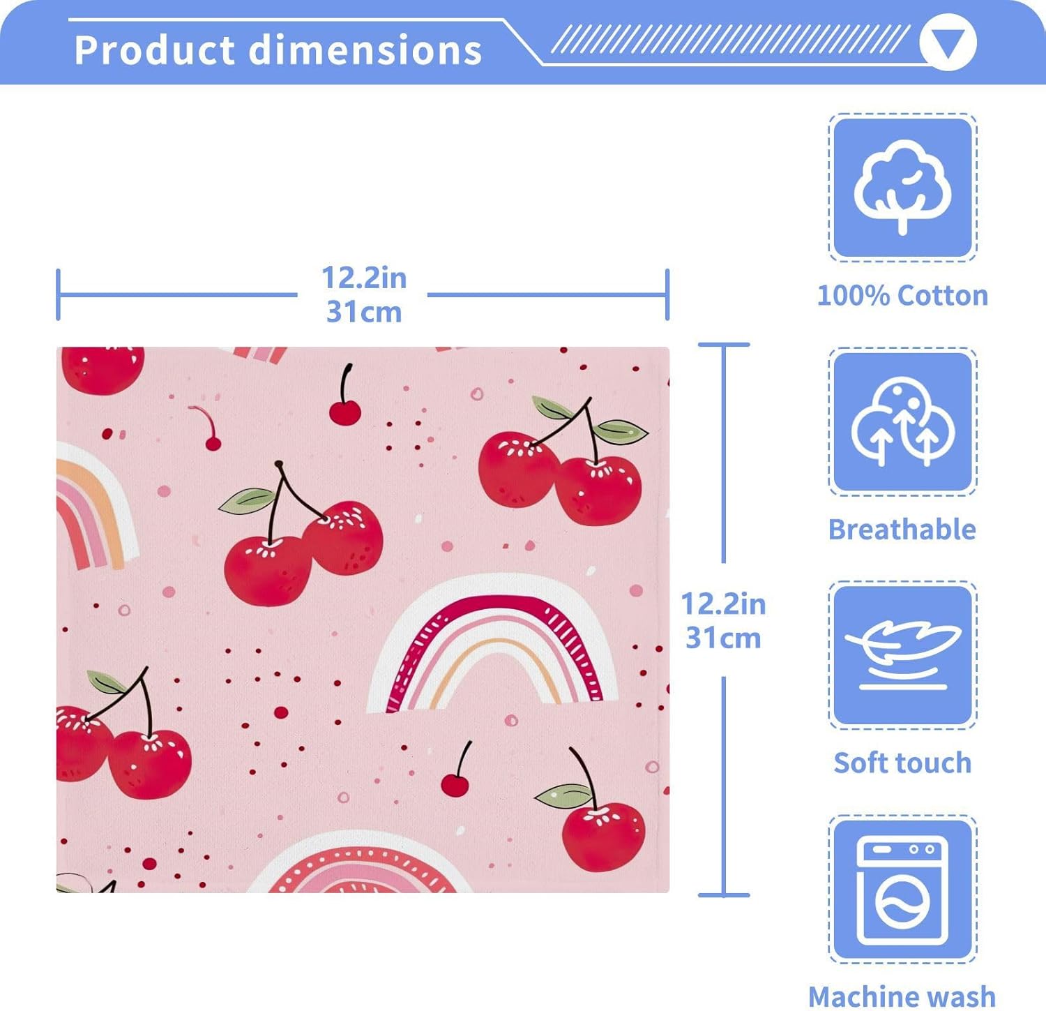 Cherry Rainbow Washcloth 2-Pack 12x12 High-Quality Cotton
