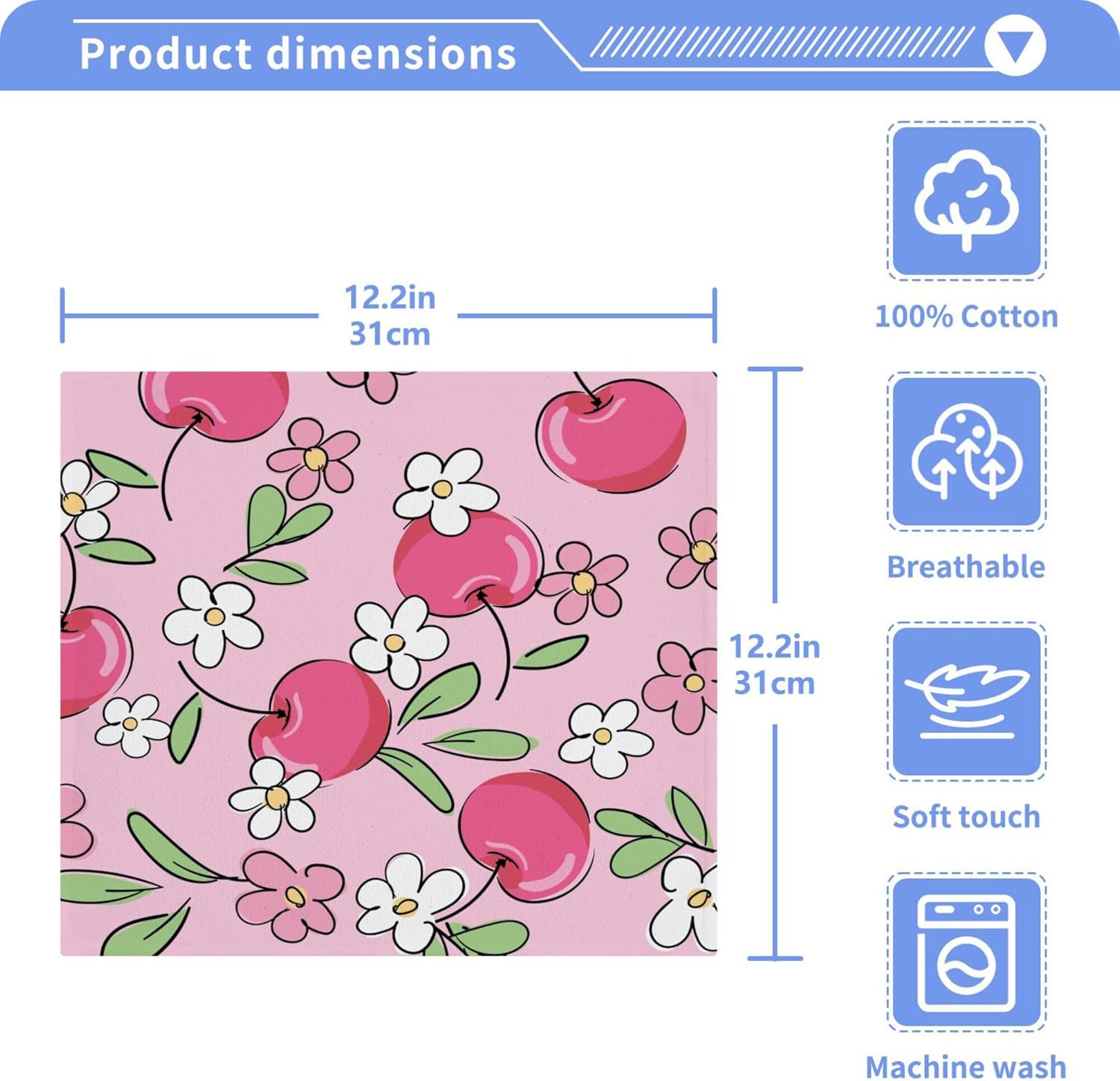 Xigua Cute Cherry Washcloths Set of 2 12x12 Inch