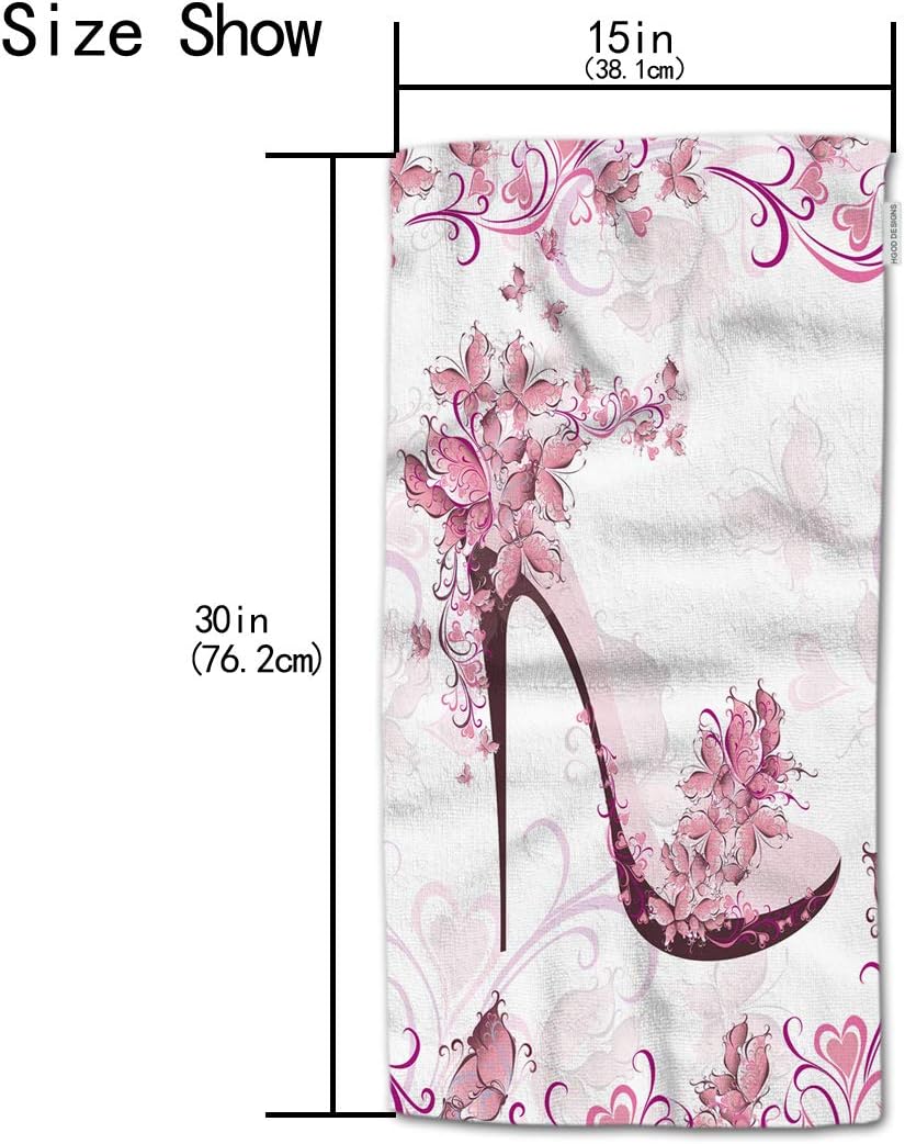 HGOD DESIGNS Pink Flower Hand Towels Pack of 4 Butterfly Design 15x30 Inches