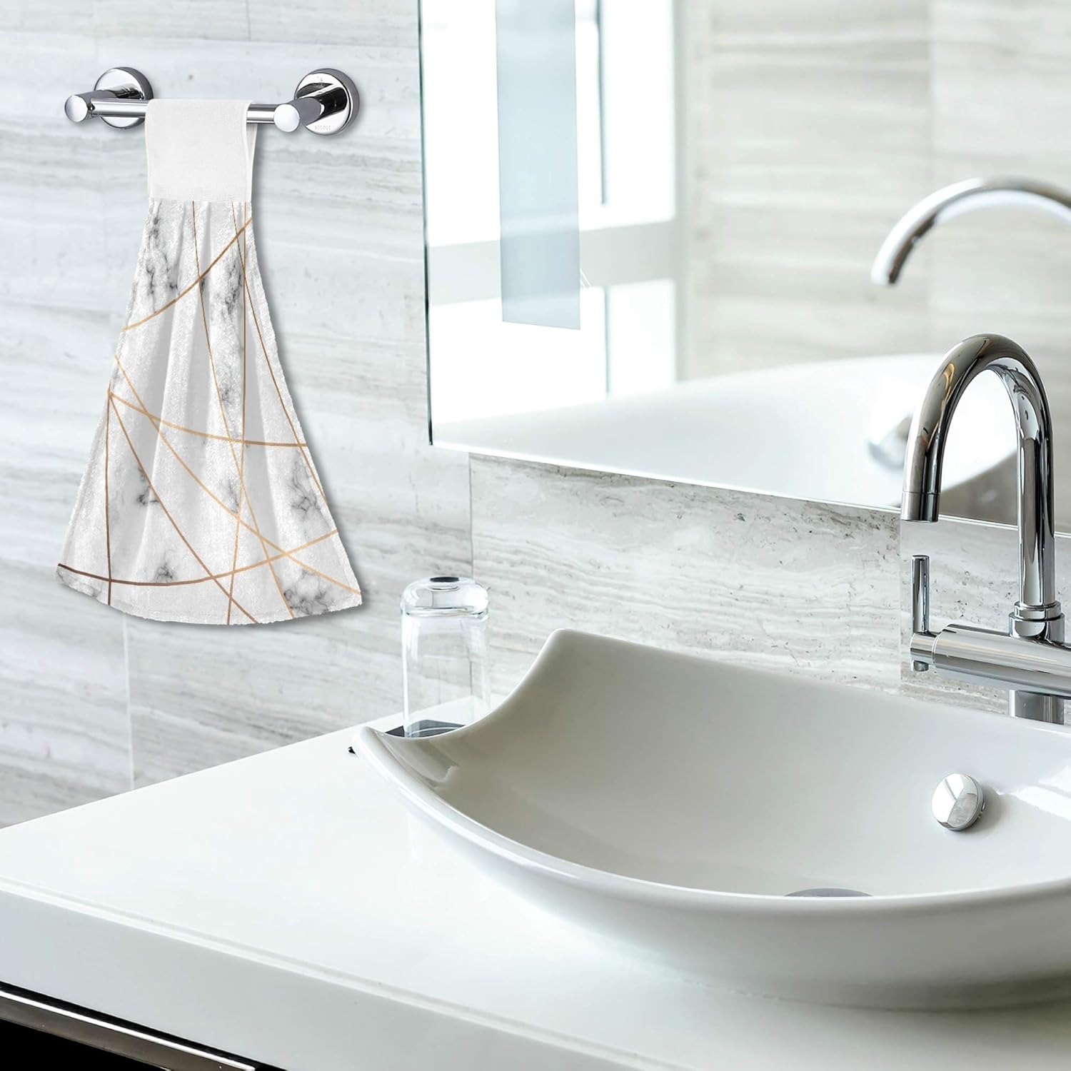 Aslsiy Black and White Marble Hanging Kitchen Towels