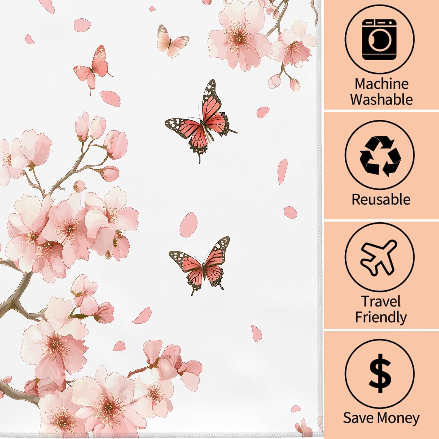 Cherry Blossom Hand Towels - 2Pack 145x28 Microfiber and Cotton Set with Butterfly Pattern