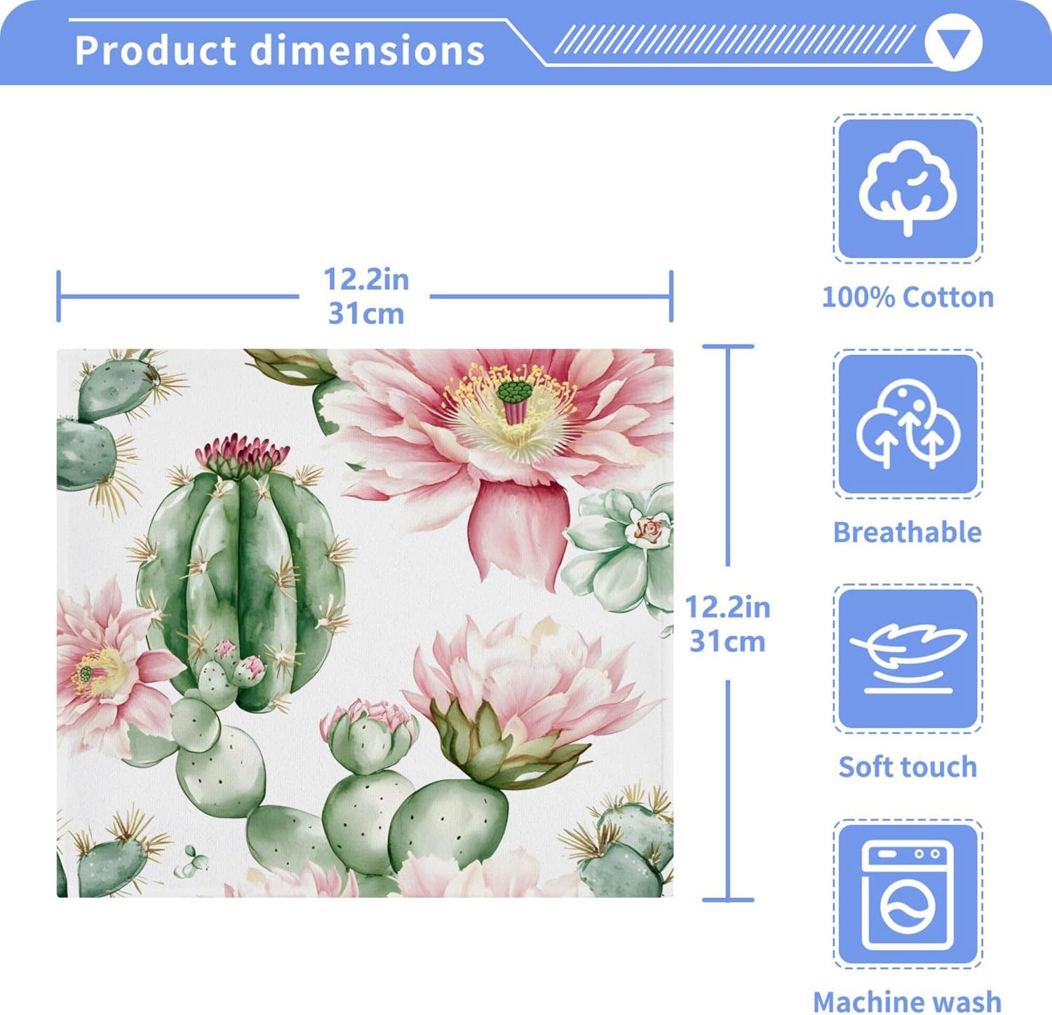 Xigua Cute Cacti Fast-Drying Washcloth 12x12-Inch Set