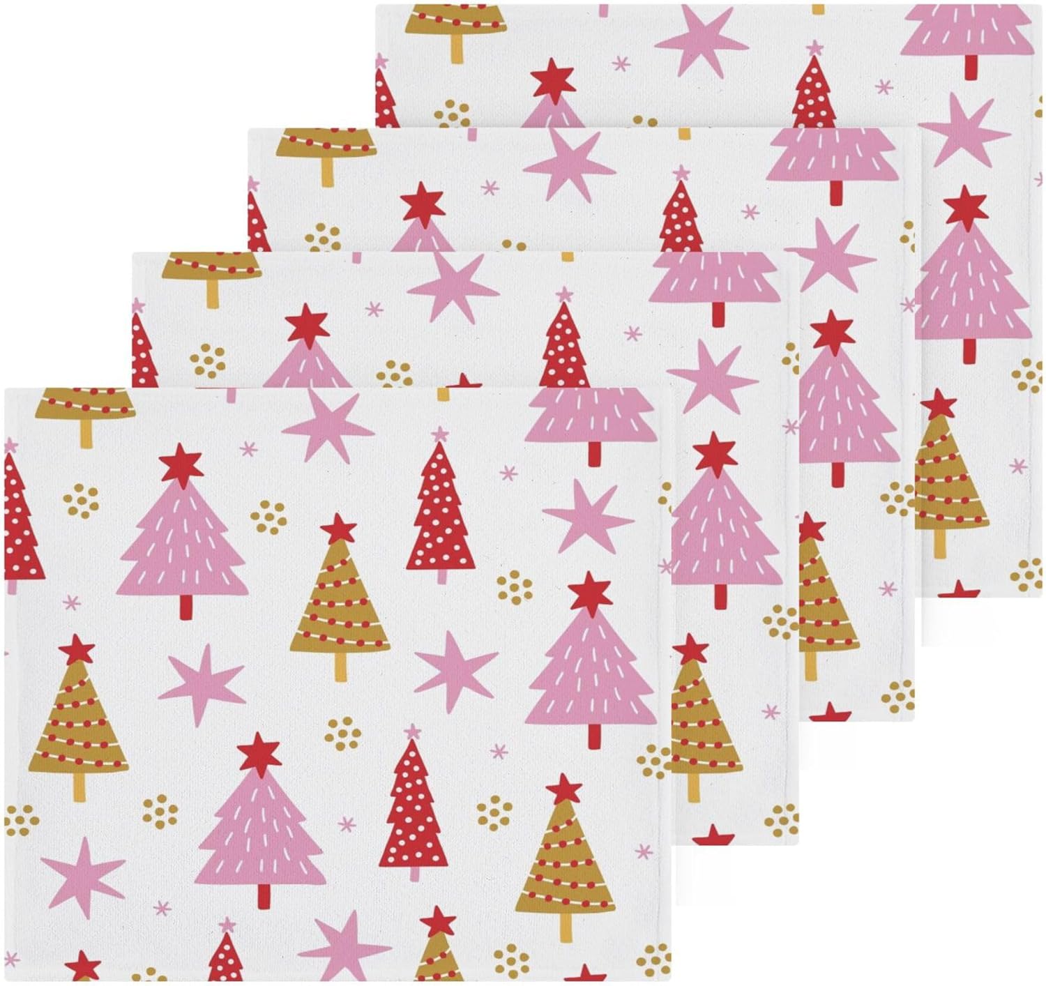 Xigua Cartoon Christmas Tree Washcloths Set of 2 - 12x12 Inch