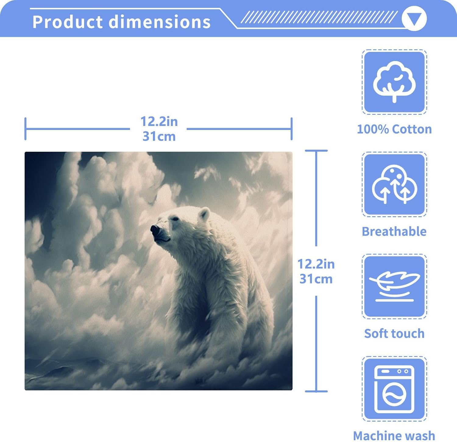 YettAsBin Polar Bear Washcloth Set 2-Piece Soft Reusable 12x12-inch