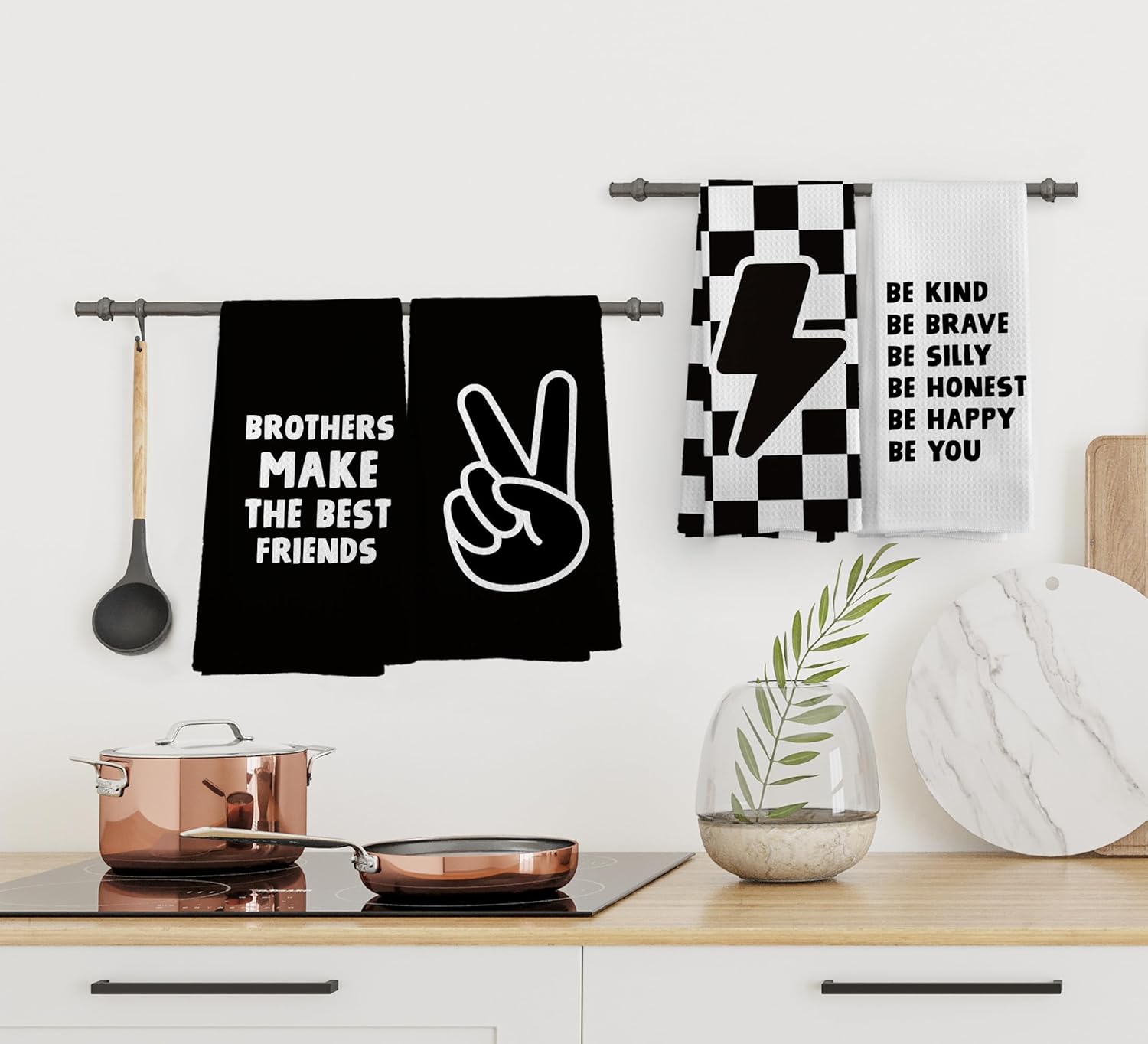 NOQL Black White Checkered Towels Set