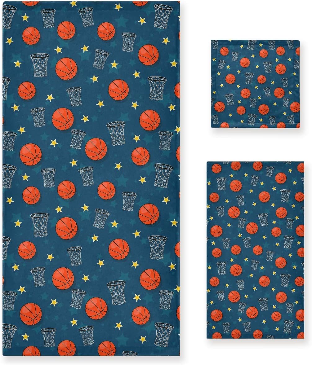 DOMIKING Basketball Towel Set of 3 Pure Cotton Bath Towels