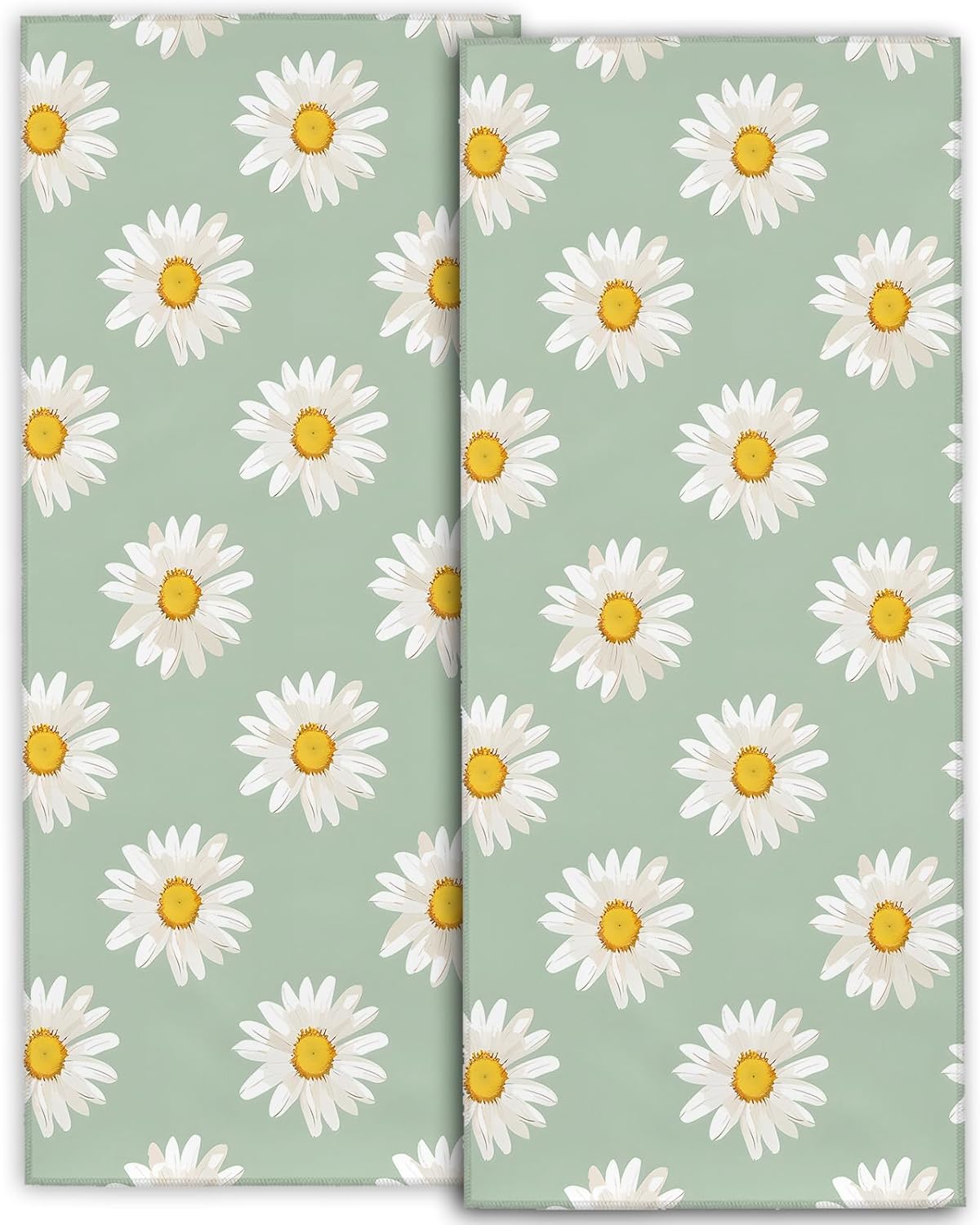 White Daisy Sage Green Hand Towels - 2 Pack 145 X 28