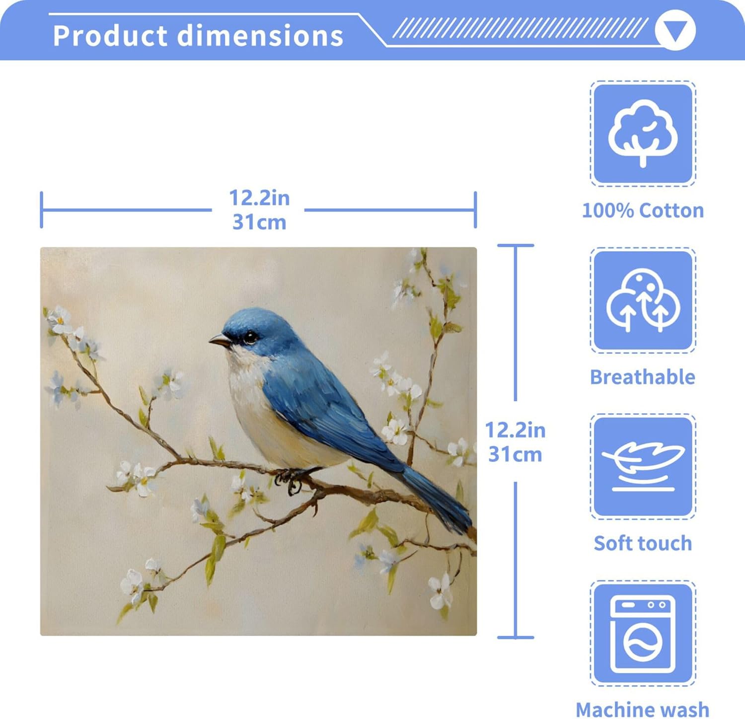 Xigua Blue Bird Washcloths Set of 2 12x12 Inch
