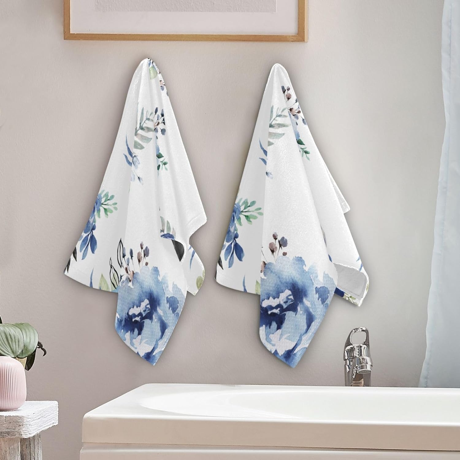 HUAZHIKOU Spring Navy Floral Hand Towels
