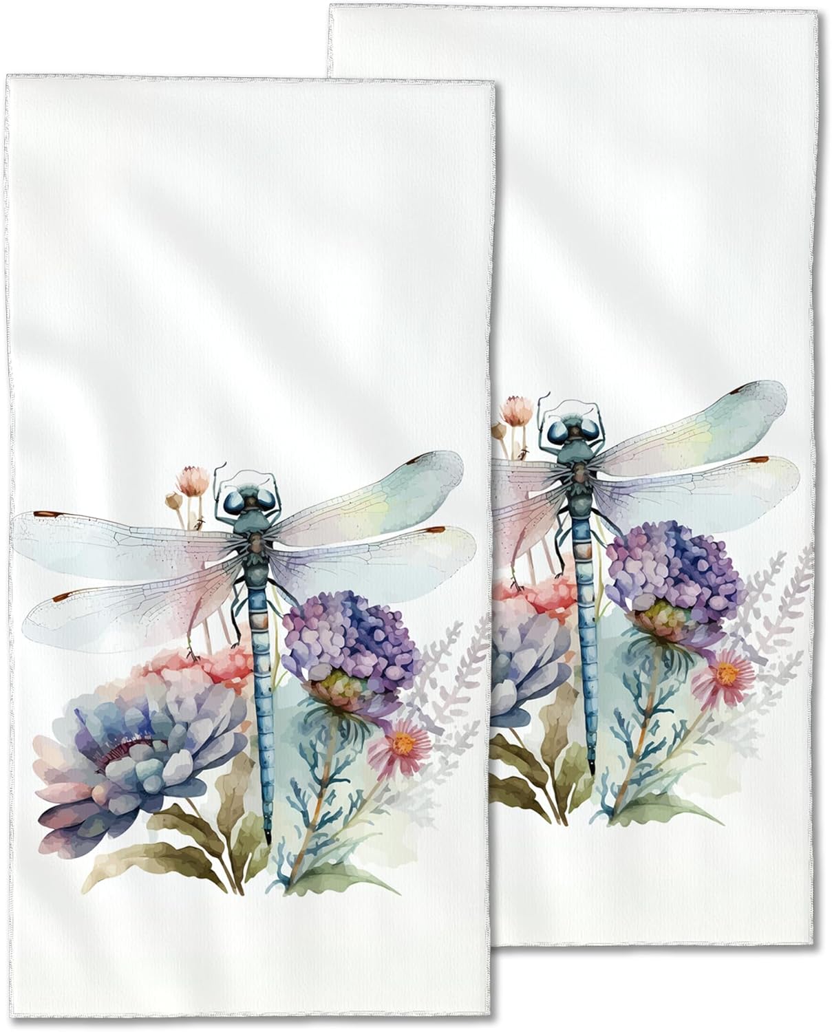 2-Pack Hand Towels with Dragonfly Design Highly Absorbent and Soft