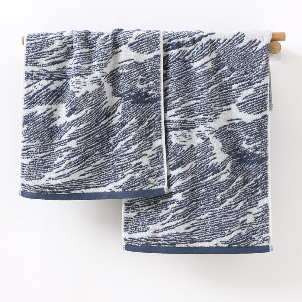 YiLUOMO 2-Piece Blue Cotton Zebra Towel Set