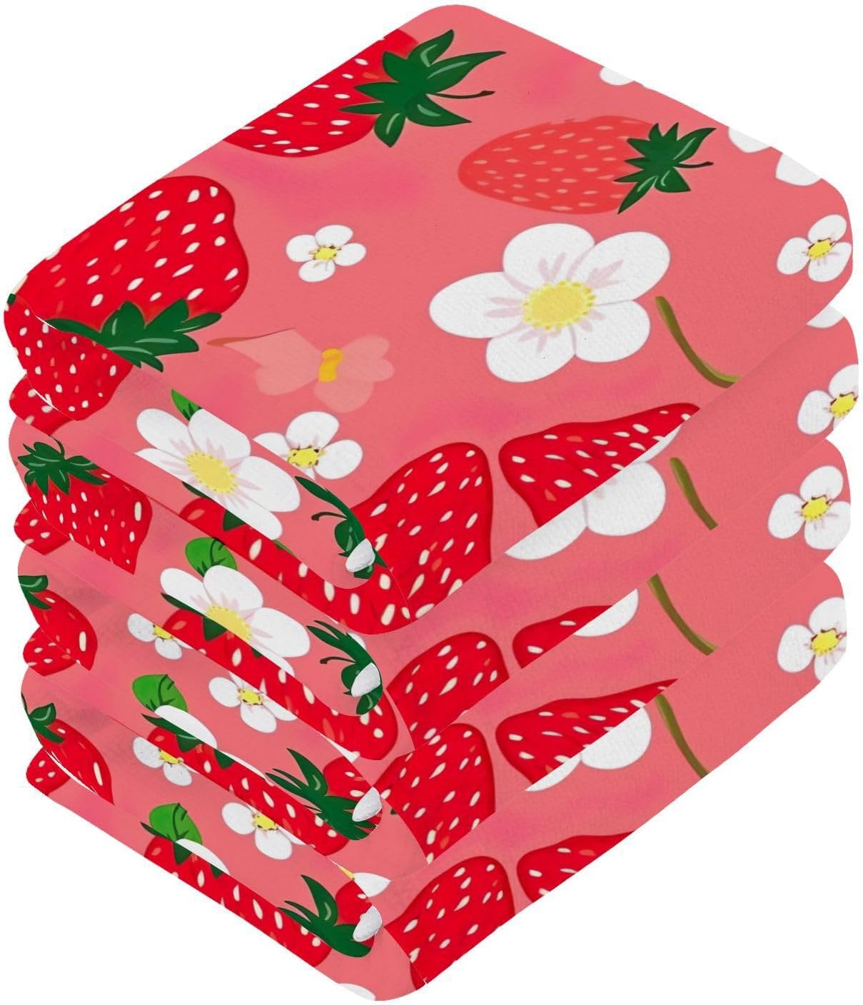 Strawberry Washcloth Set Reusable Soft 12x12