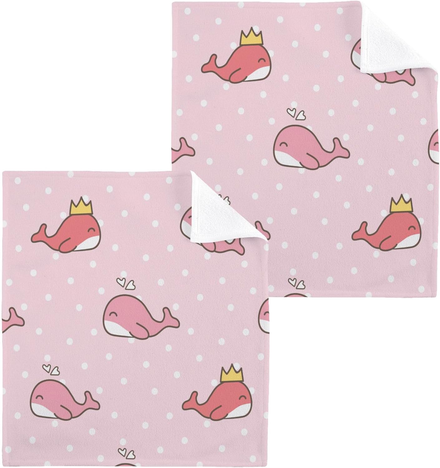 Xigua Cute Cartoon Whale Washcloths Set of 2 12 x 12 Inch Towels