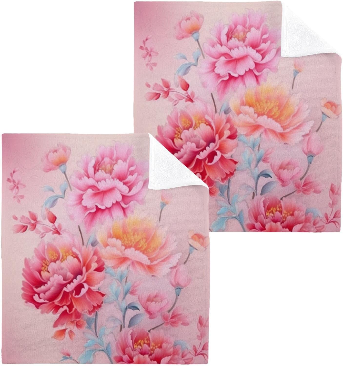 Yettasin Peony Flower Washcloths Soft Absorbent Reusable Baby Face Towels