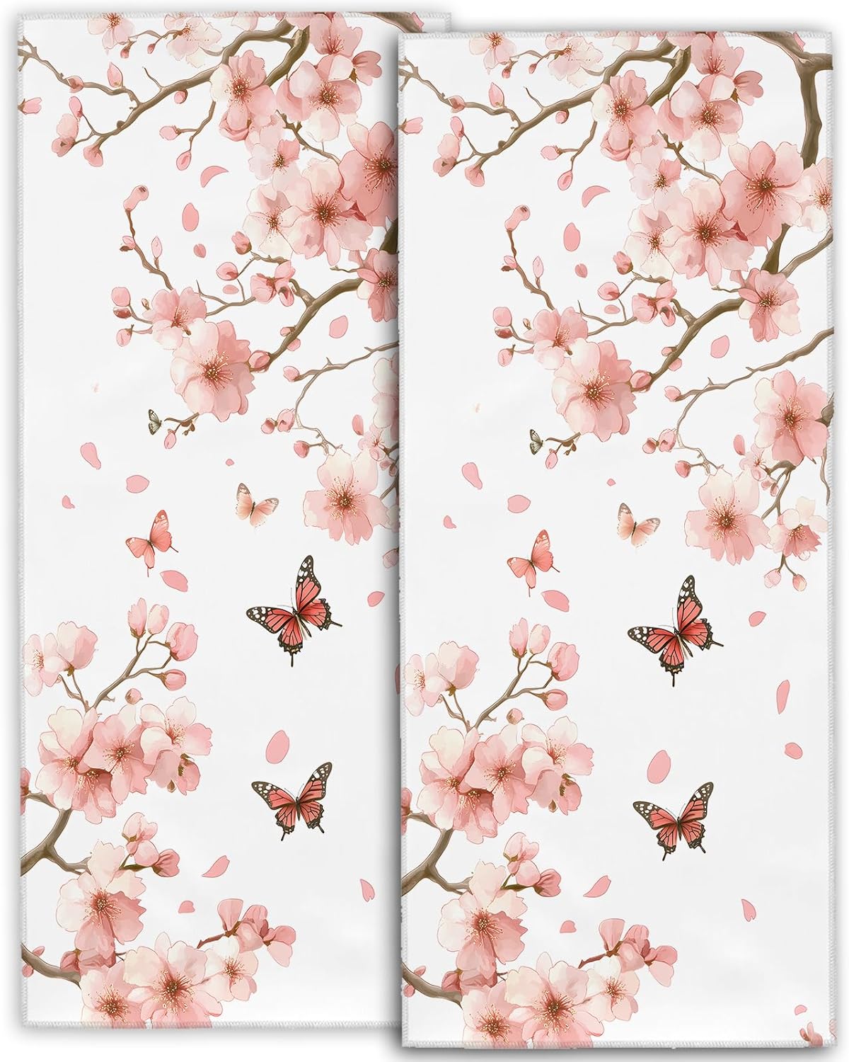 Cherry Blossom Hand Towels - 2Pack 145x28 Microfiber and Cotton Set with Butterfly Pattern