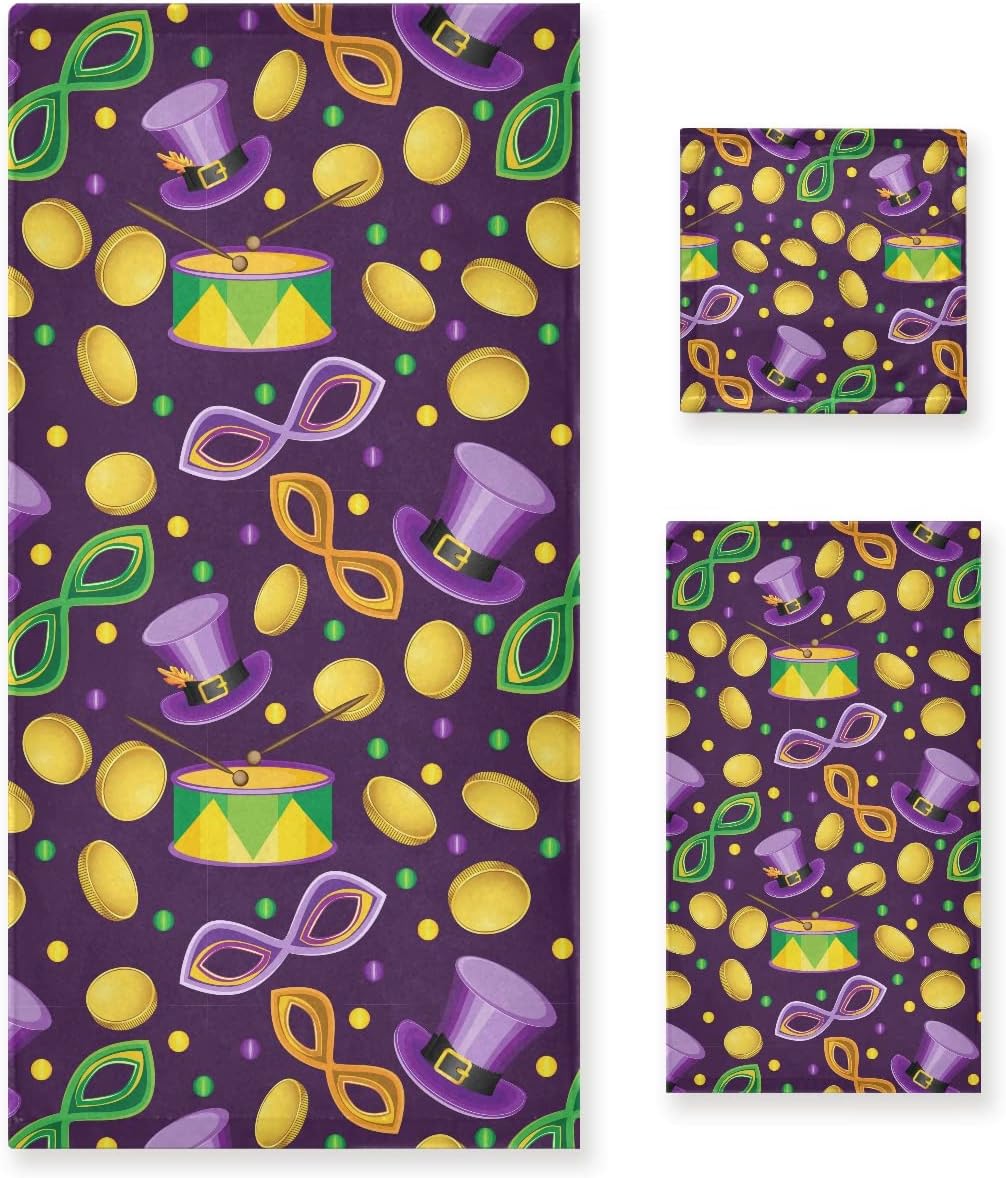 Mardi Gras Coins Bath Towels Set of 3 Extra Large Pure Cotton