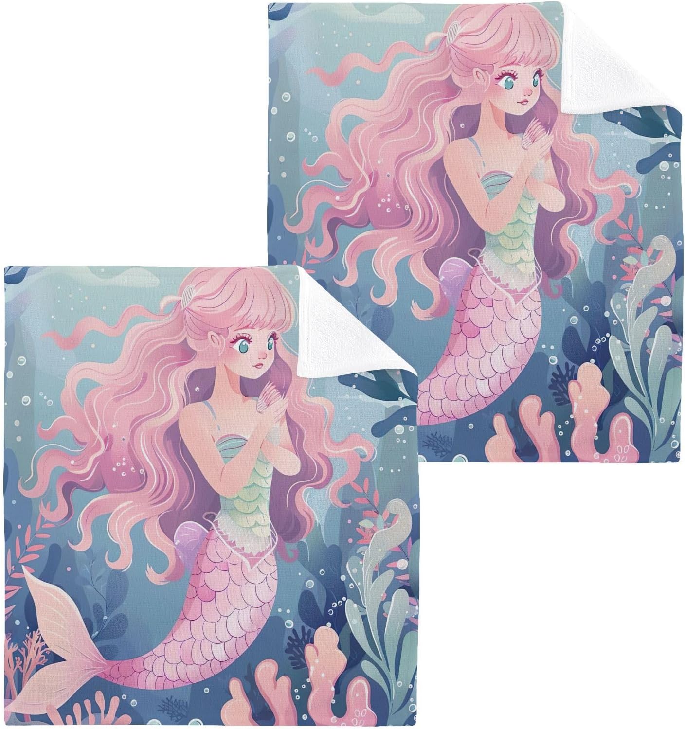 Mermaid Washcloths 2 Pack Soft Absorbent Towels