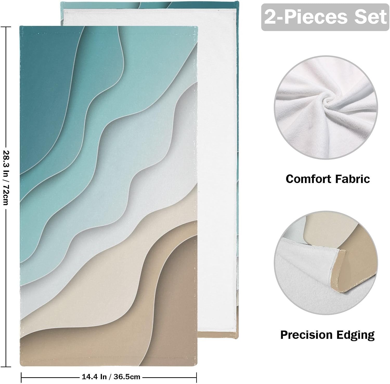 Turquoise Brown Cream Gradient Hand Towels Set of 2