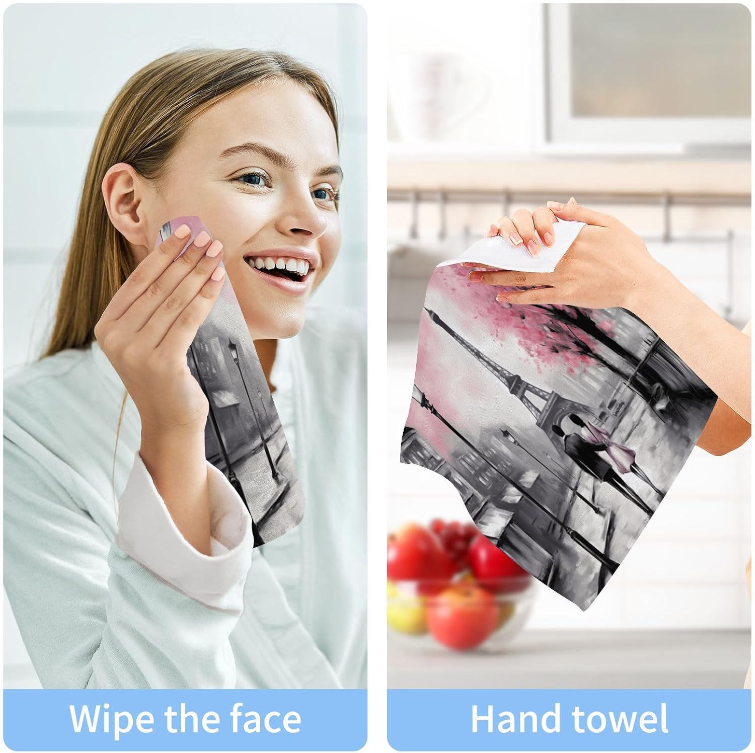 Eiffel Tower Washcloths Soft Reusable Face Towels for Home Travel