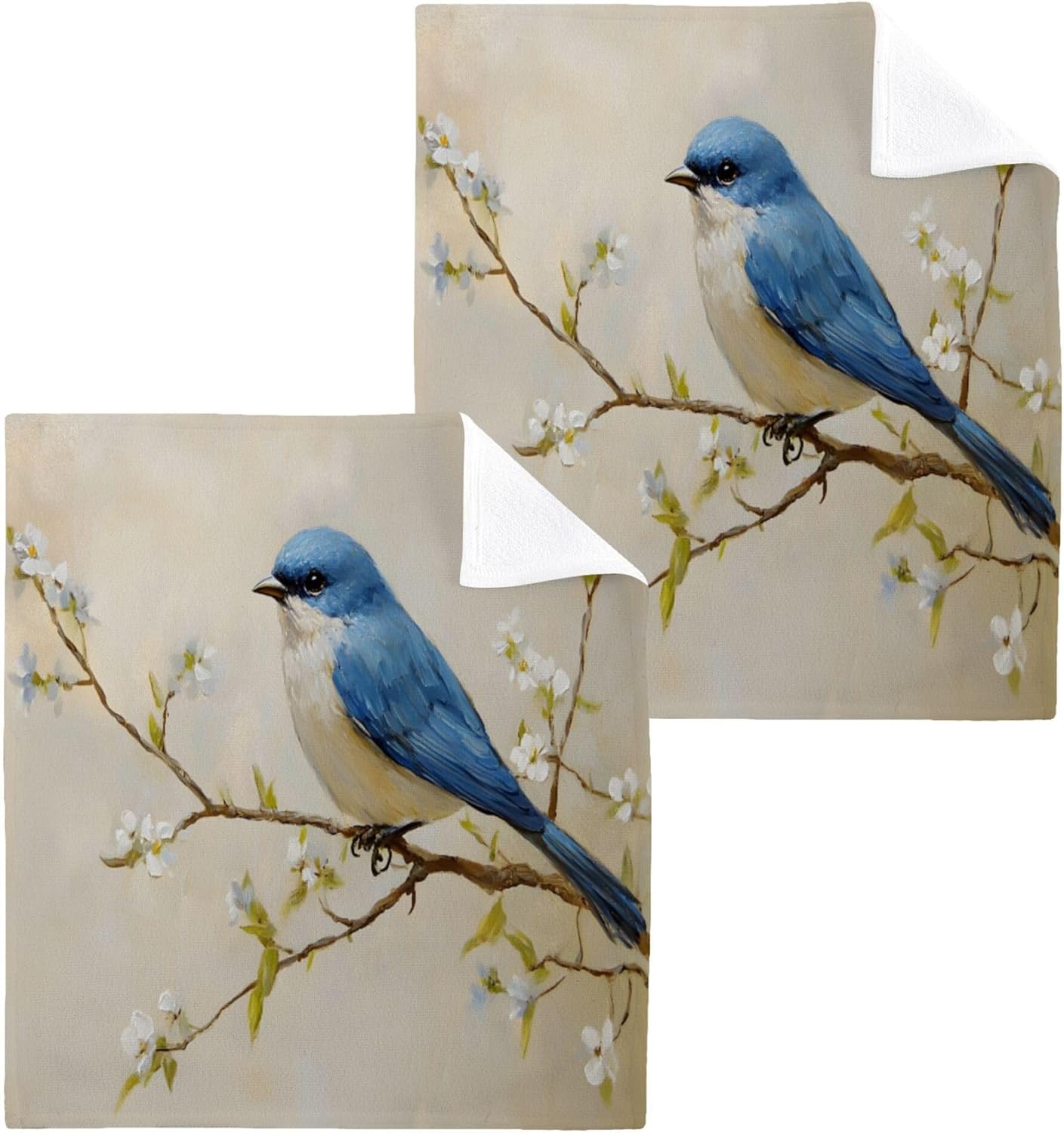 Xigua Blue Bird Washcloths Set of 2 12x12 Inch