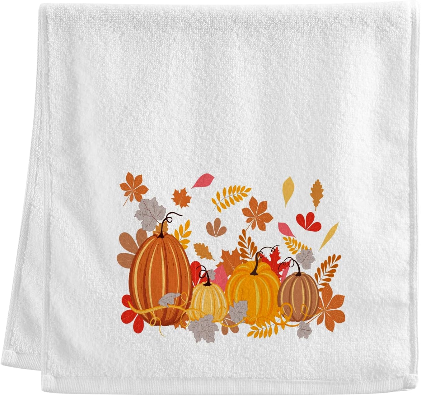 Autumn Leaves Pumpkins Hand Towels Fall Thanksgiving Red Orange Cotton Washcloths