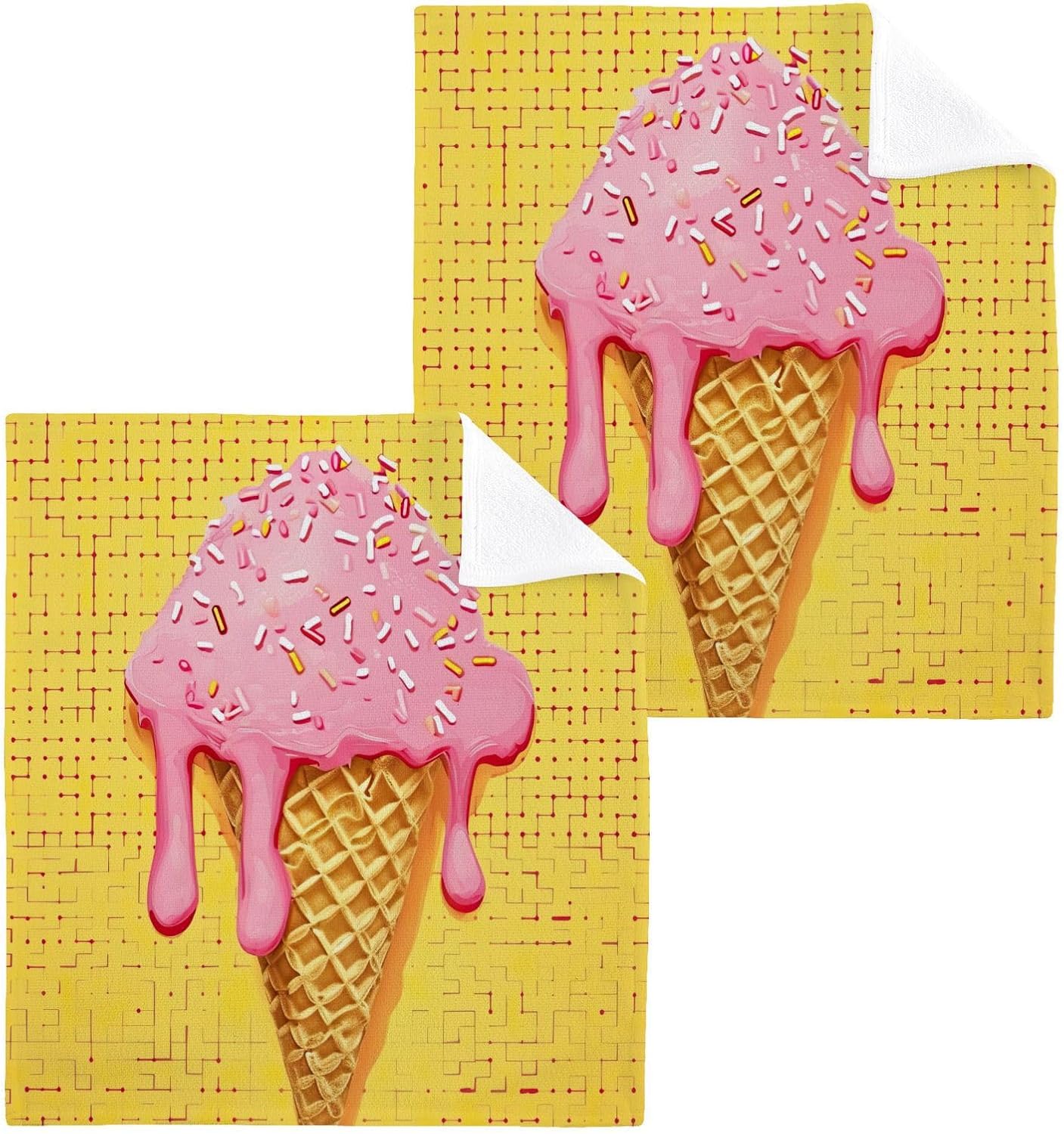 Ice Cream Cone Washcloths 2 Pack Soft Absorbent Towels