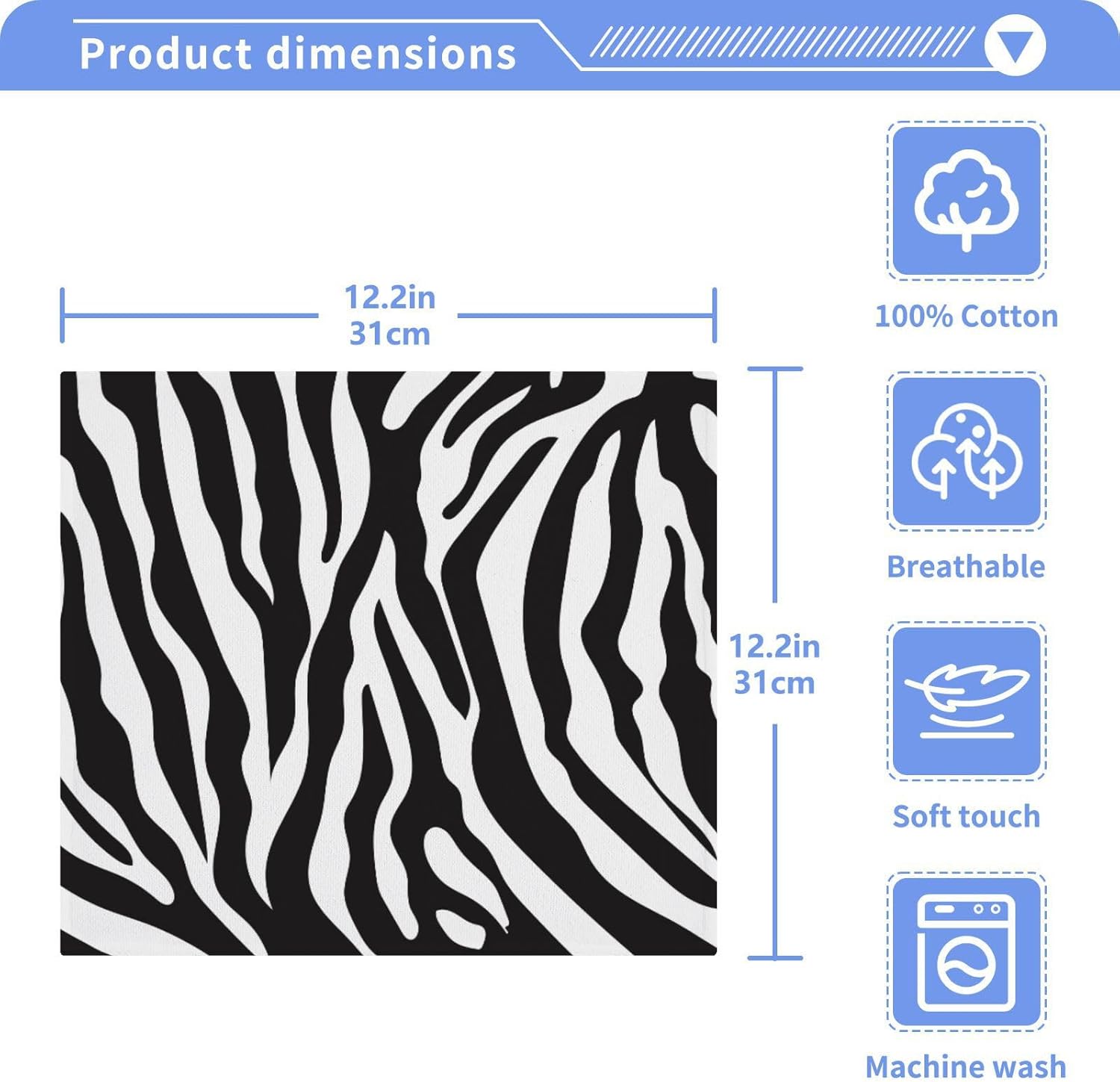 FUGIDOG Zebra Print Cotton Washcloth Set - Soft Absorbent Face Towels