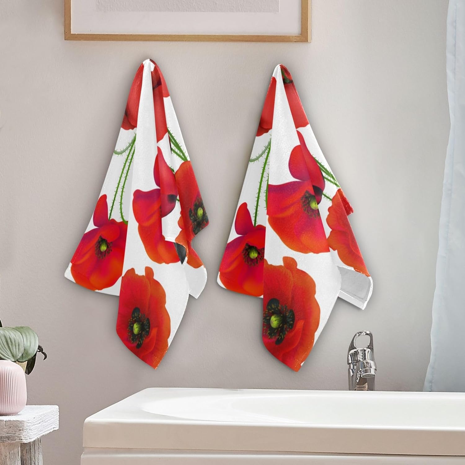 Vibrant Red Poppy Hand Towels