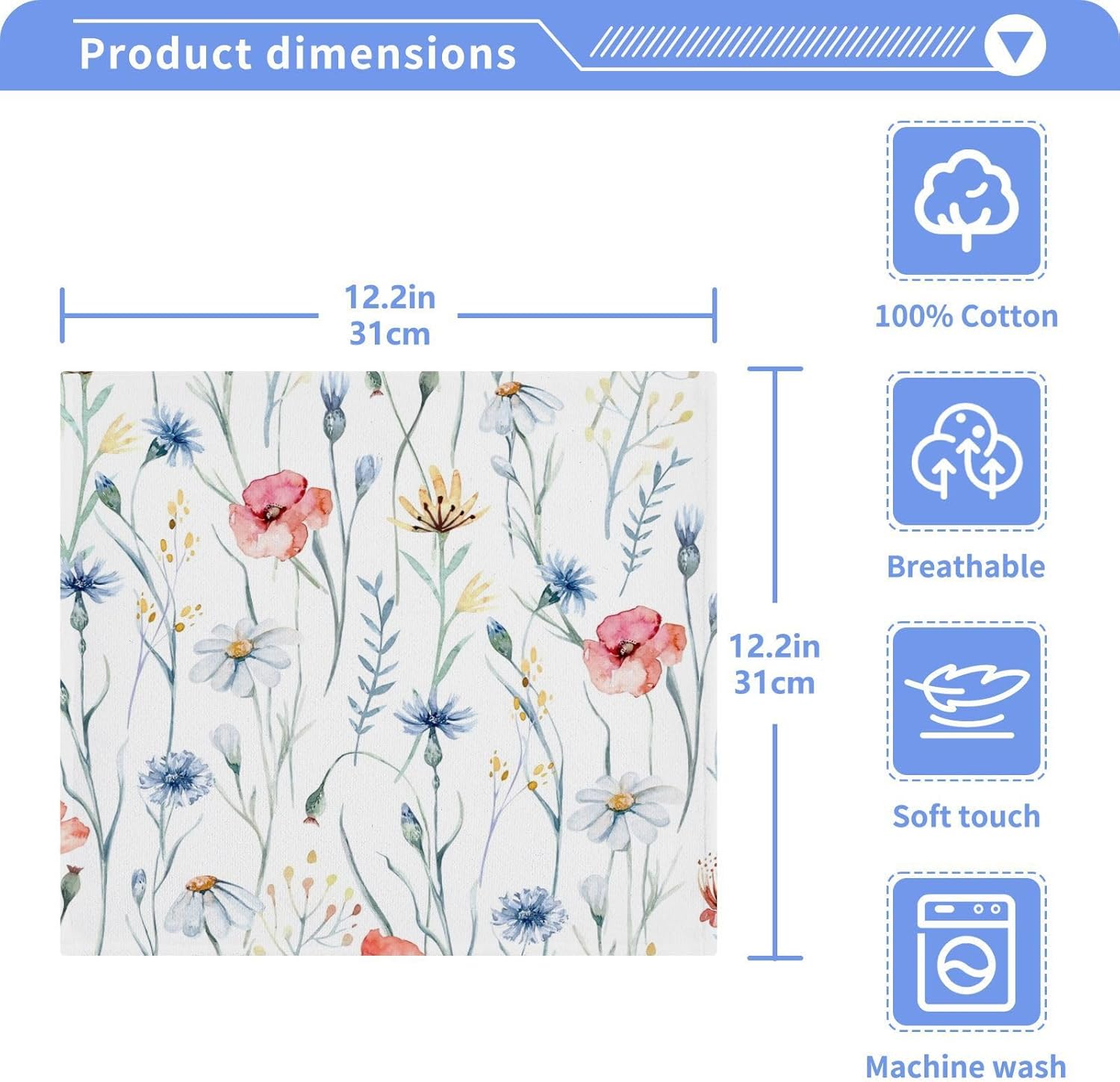 Takiito Premium Soft Cotton Washcloth Set 12x12 in 4-Pack