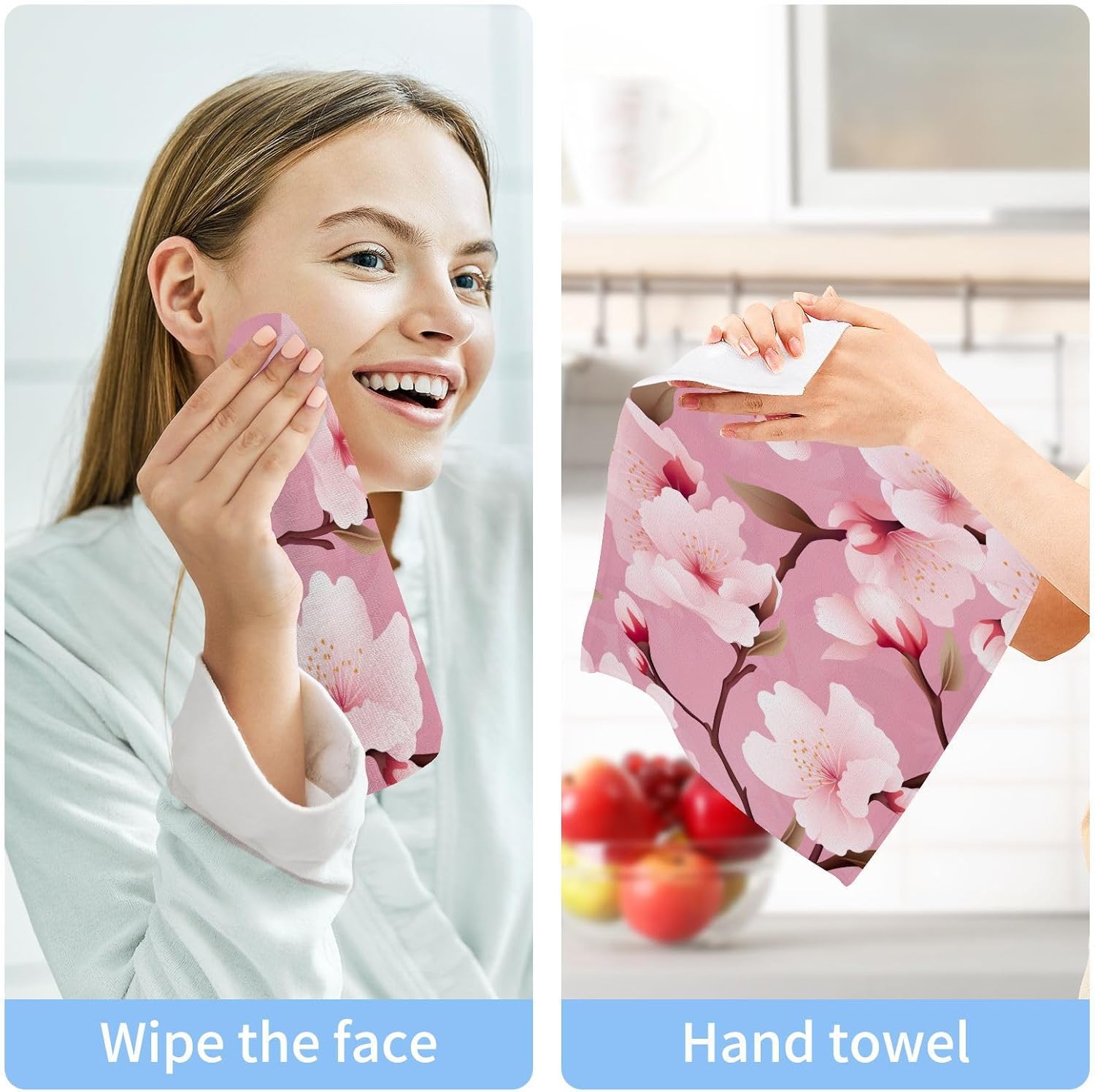 Cherry Blossoms Washcloth Set Soft Reusable Face Towels