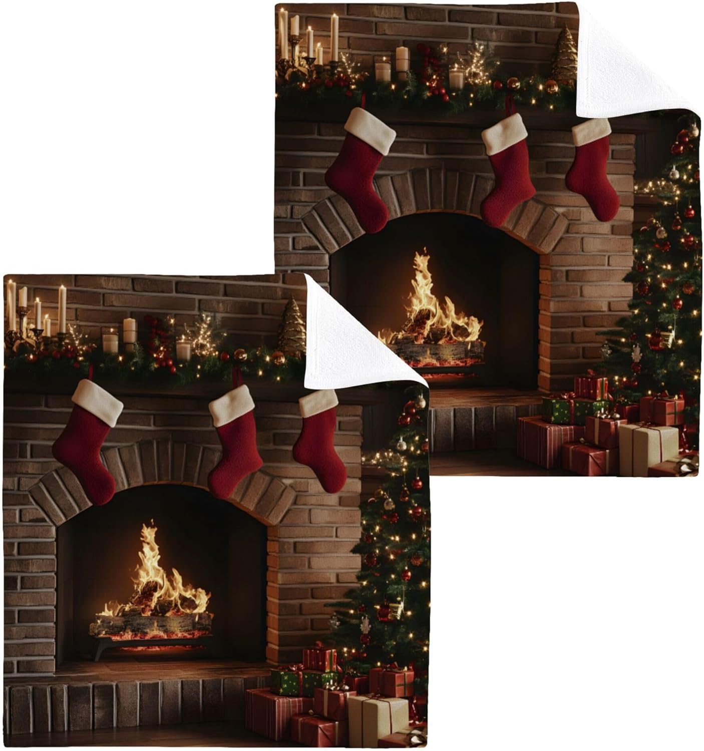 Xigua Christmas Tree fireplace washcloth set 12 inch