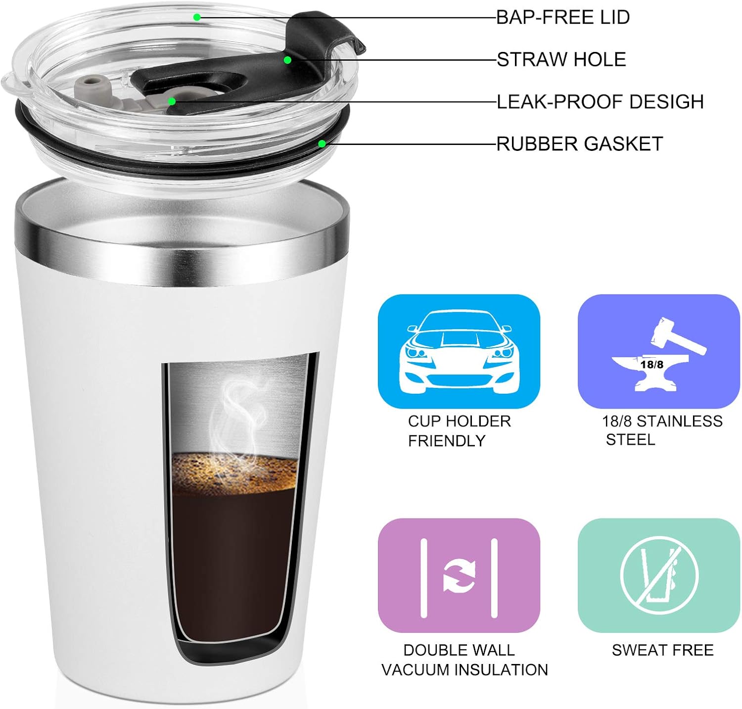 Sturdy 12 oz Tumbler with Lid Straw for Travel