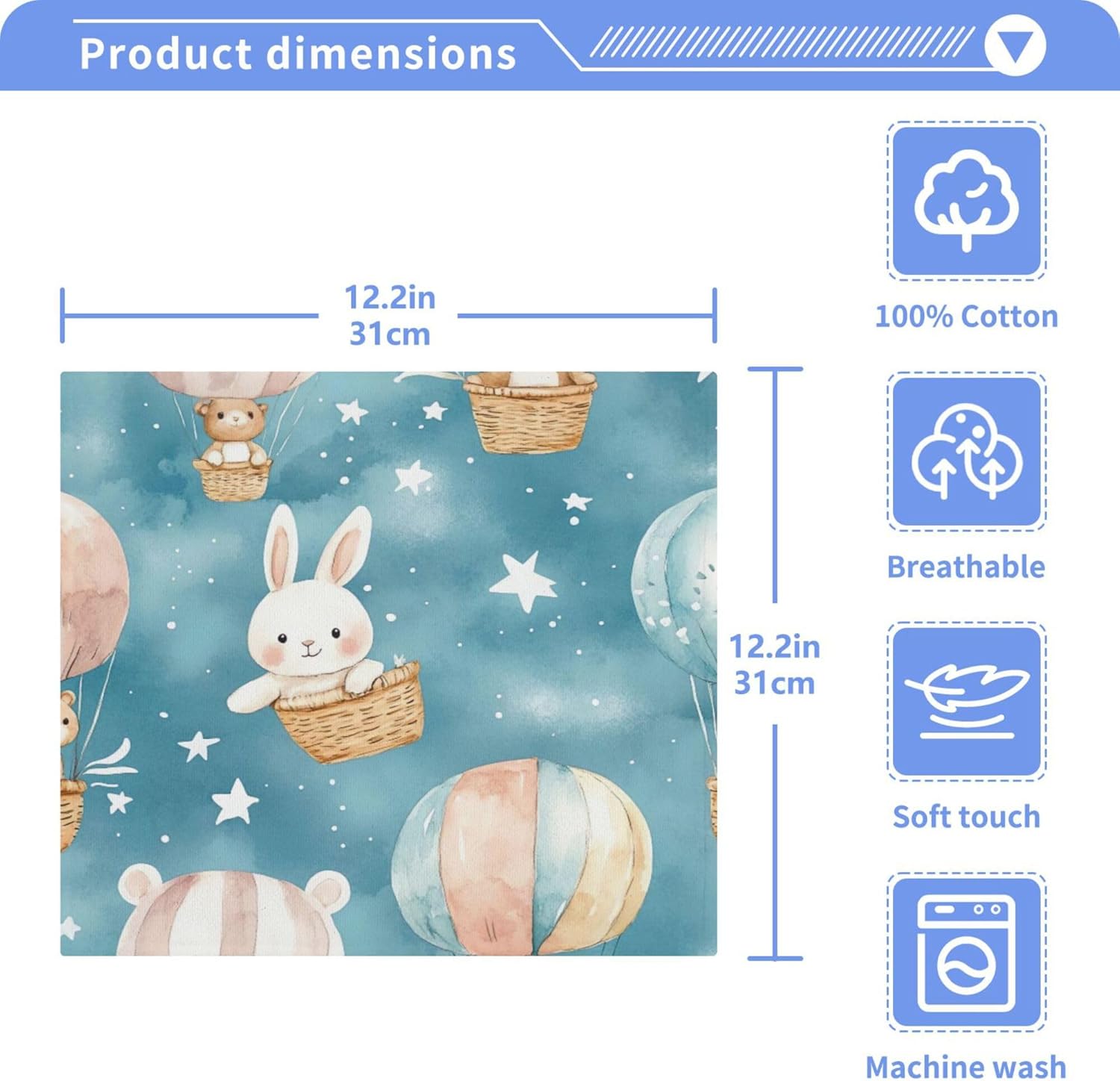 Quick-Drying 12x12 Absorbent Washcloth with Bear Ideal for Home Travel