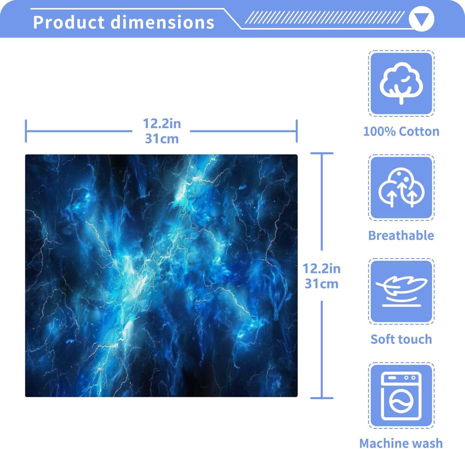 Xigua Blue Lightning Washcloths Set of 2 12x12 Inch