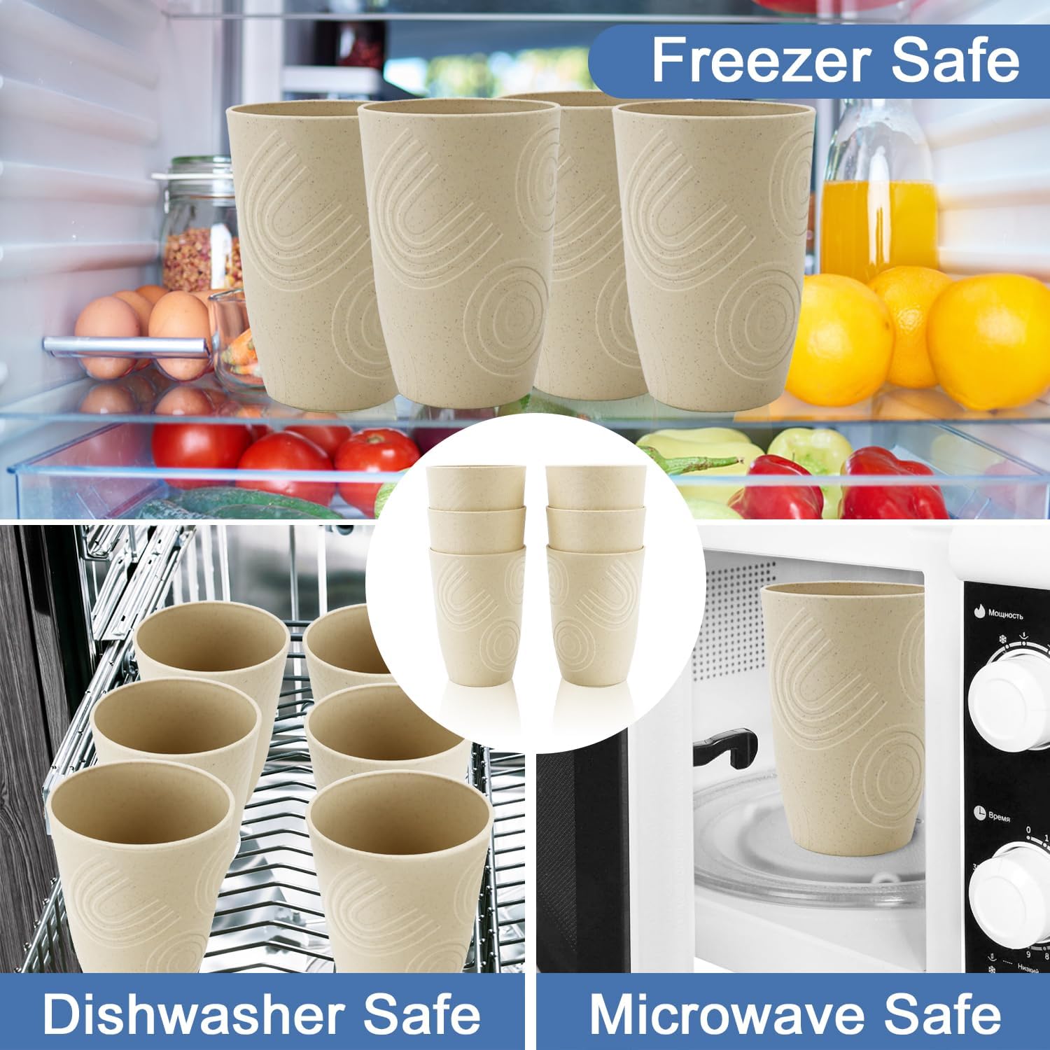 BUSOKIP Wheat Straw Cups 6 PCS Set 16 Oz Reusable