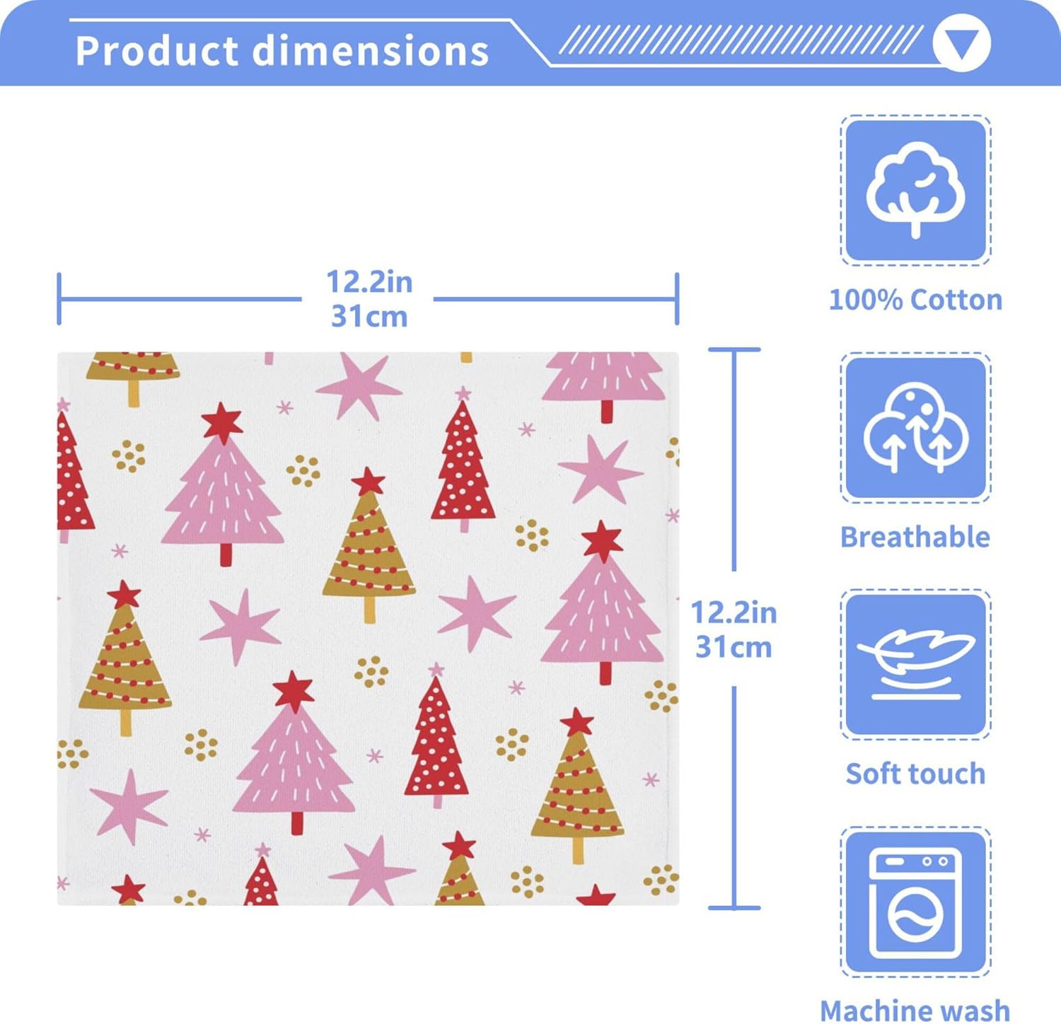 Xigua Cartoon Christmas Tree Washcloths Set of 2 - 12x12 Inch
