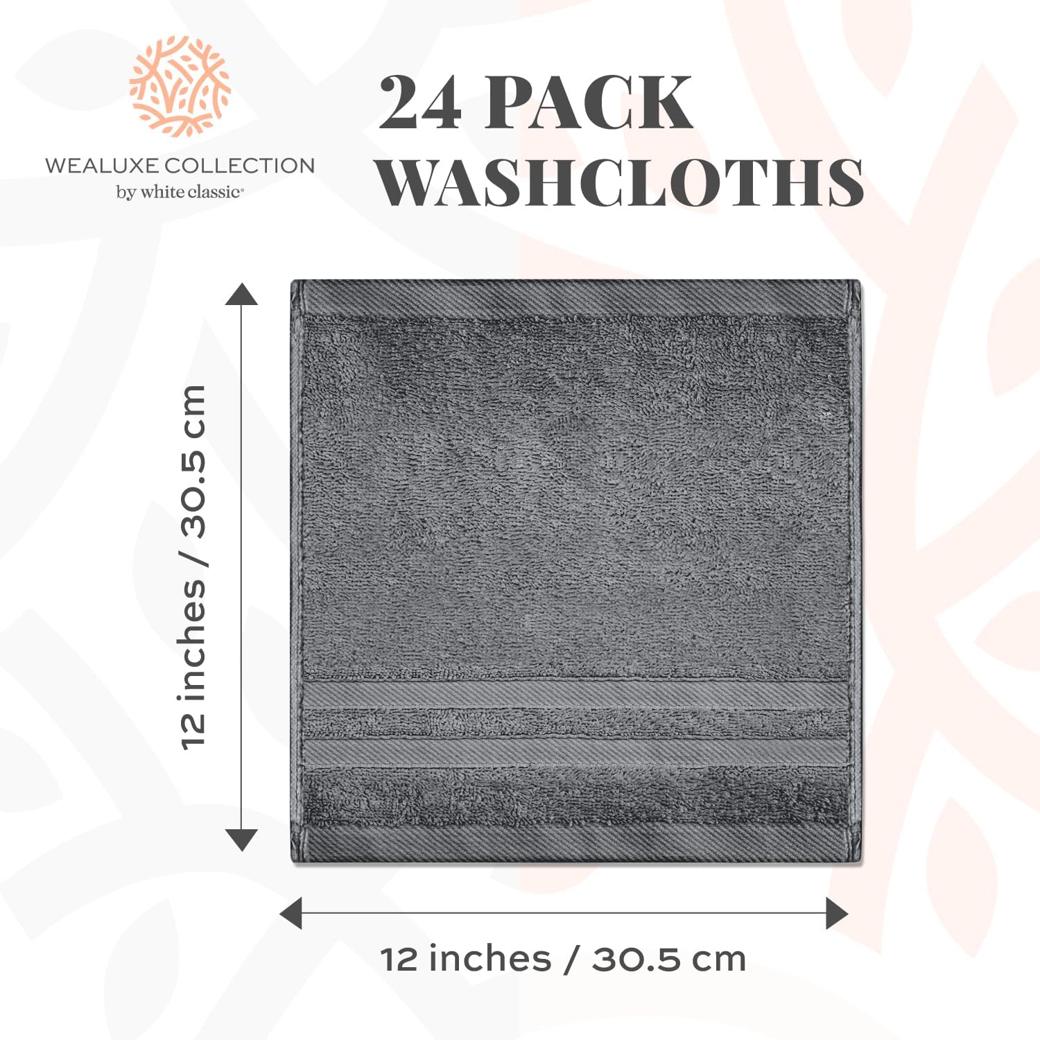 White Classic 24 Pack Cotton Washcloths for Body and Face