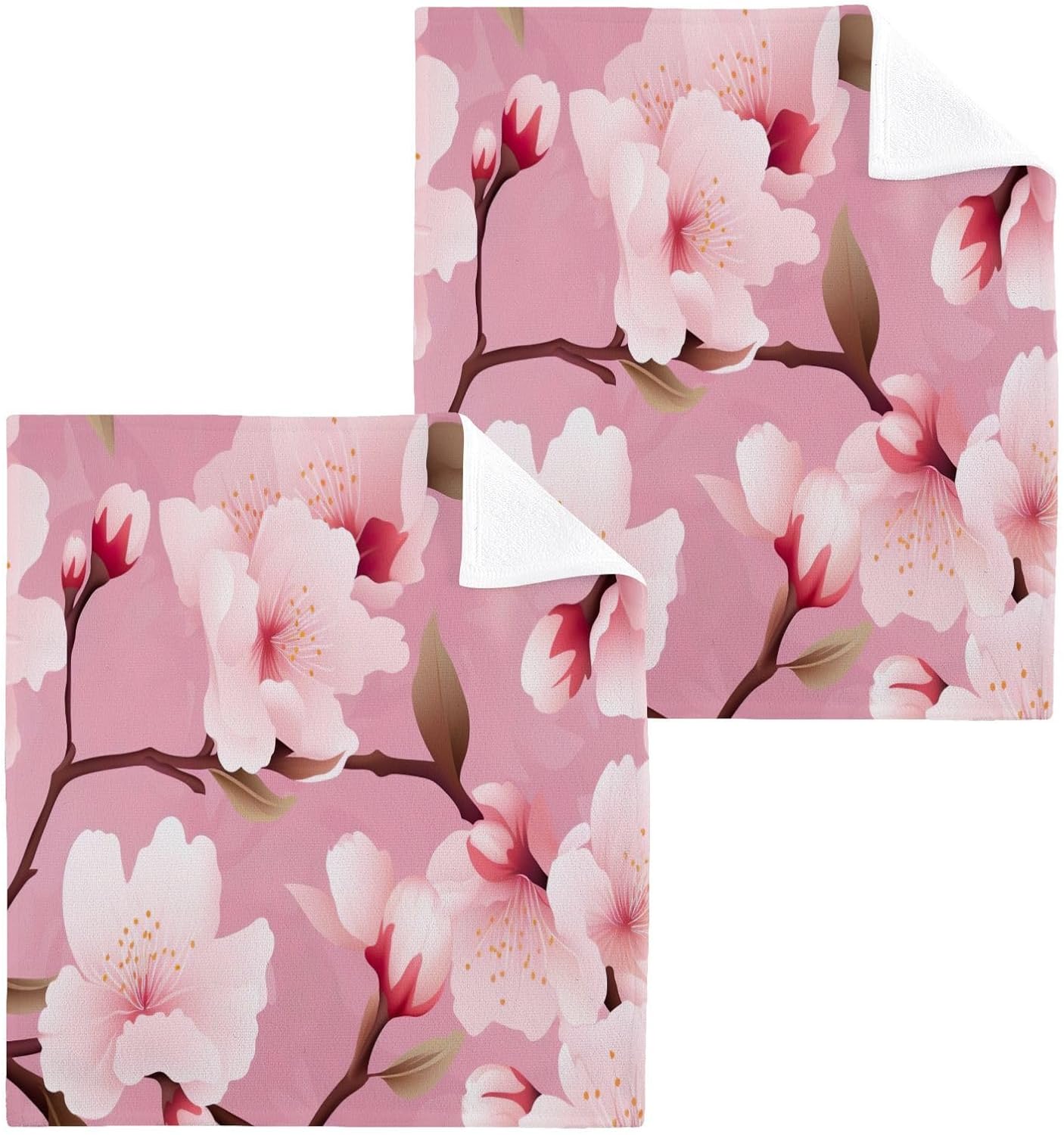 Cherry Blossoms Washcloth Set Soft Reusable Face Towels