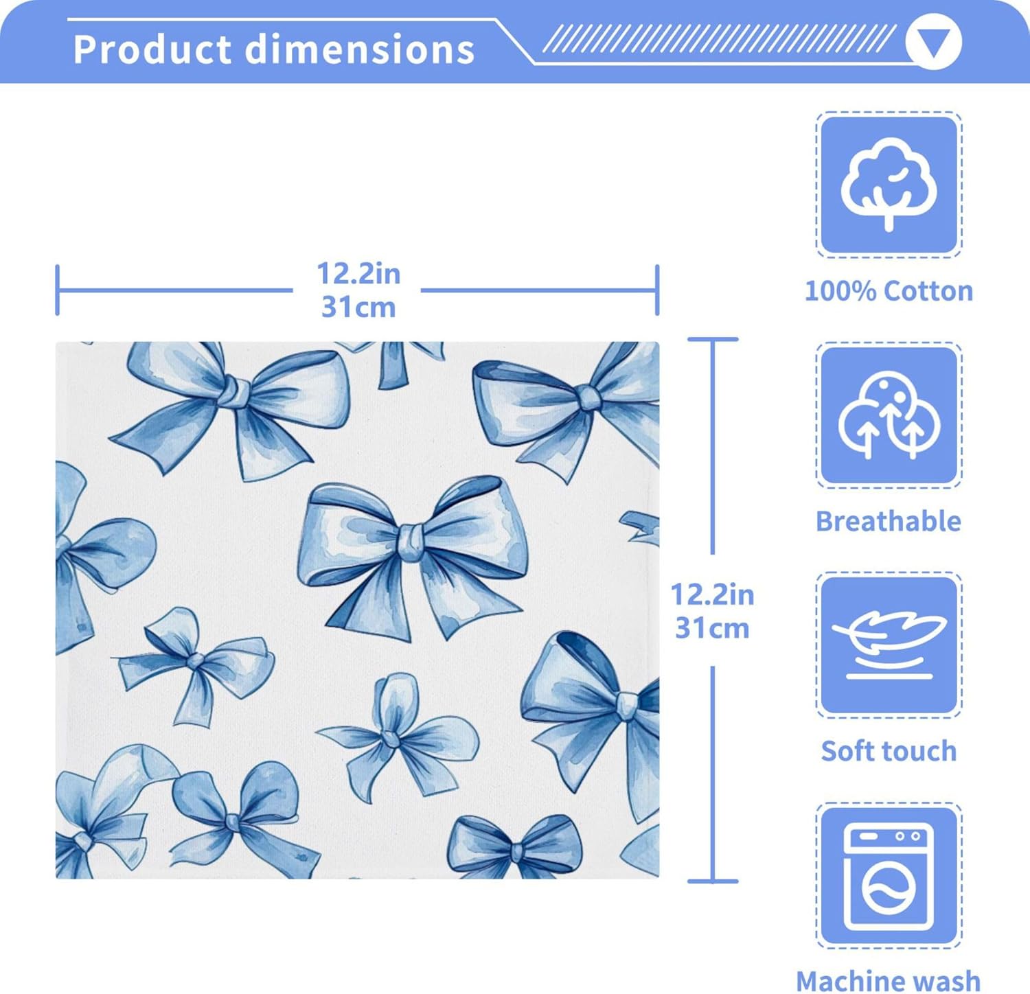 Xigua Blue Bows Washcloth Set of 2-12