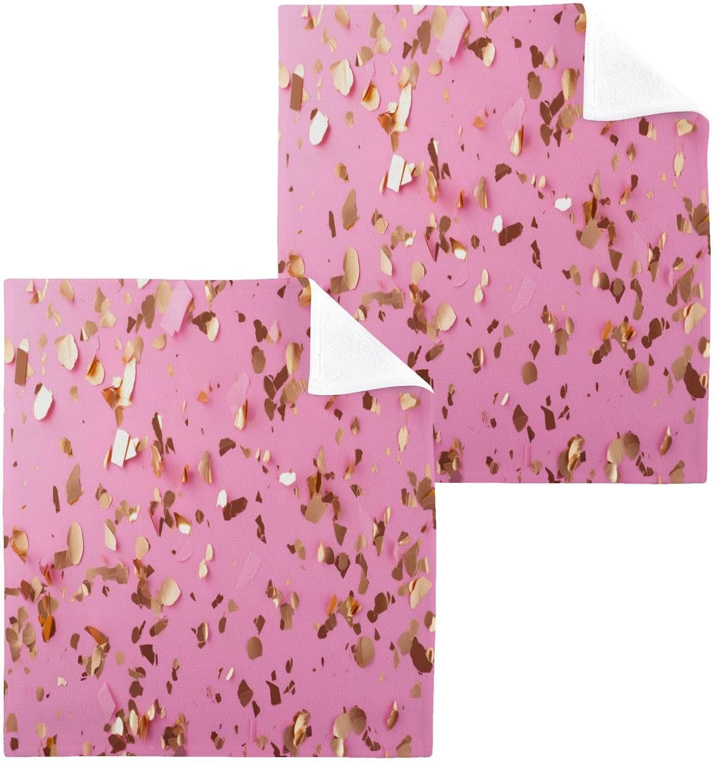 Rose Gold Fireworks Washcloth Set Soft Reusable Absorbent 12x12