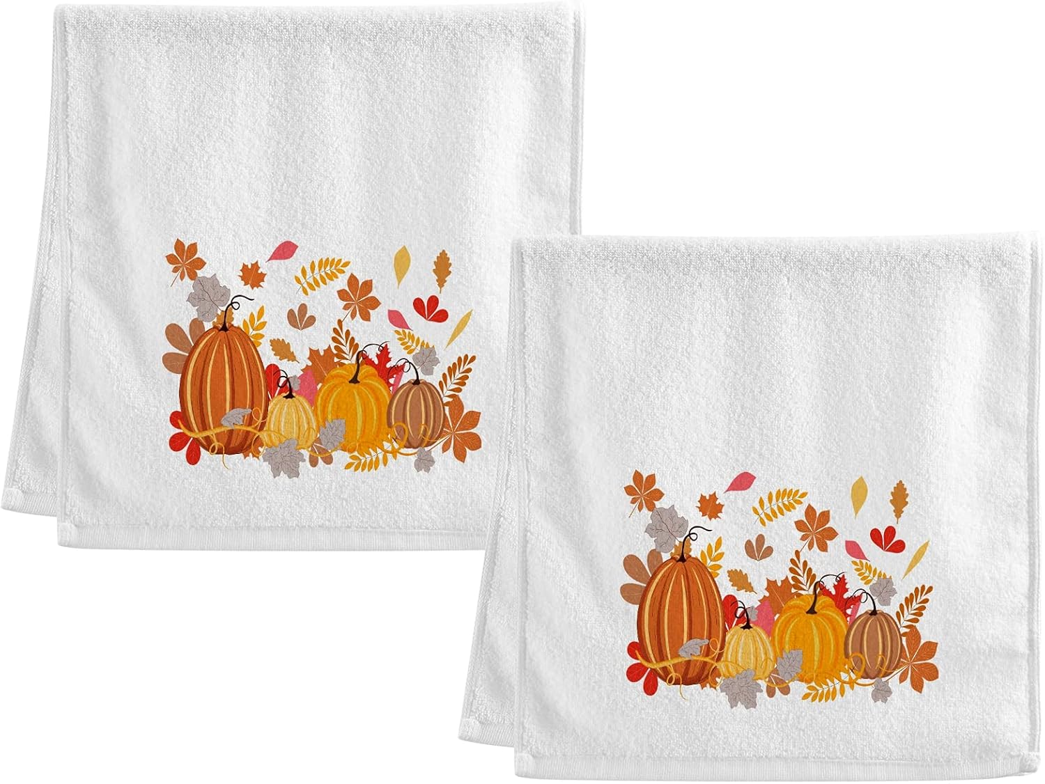 Autumn Leaves Pumpkins Hand Towels Fall Thanksgiving Red Orange Cotton Washcloths